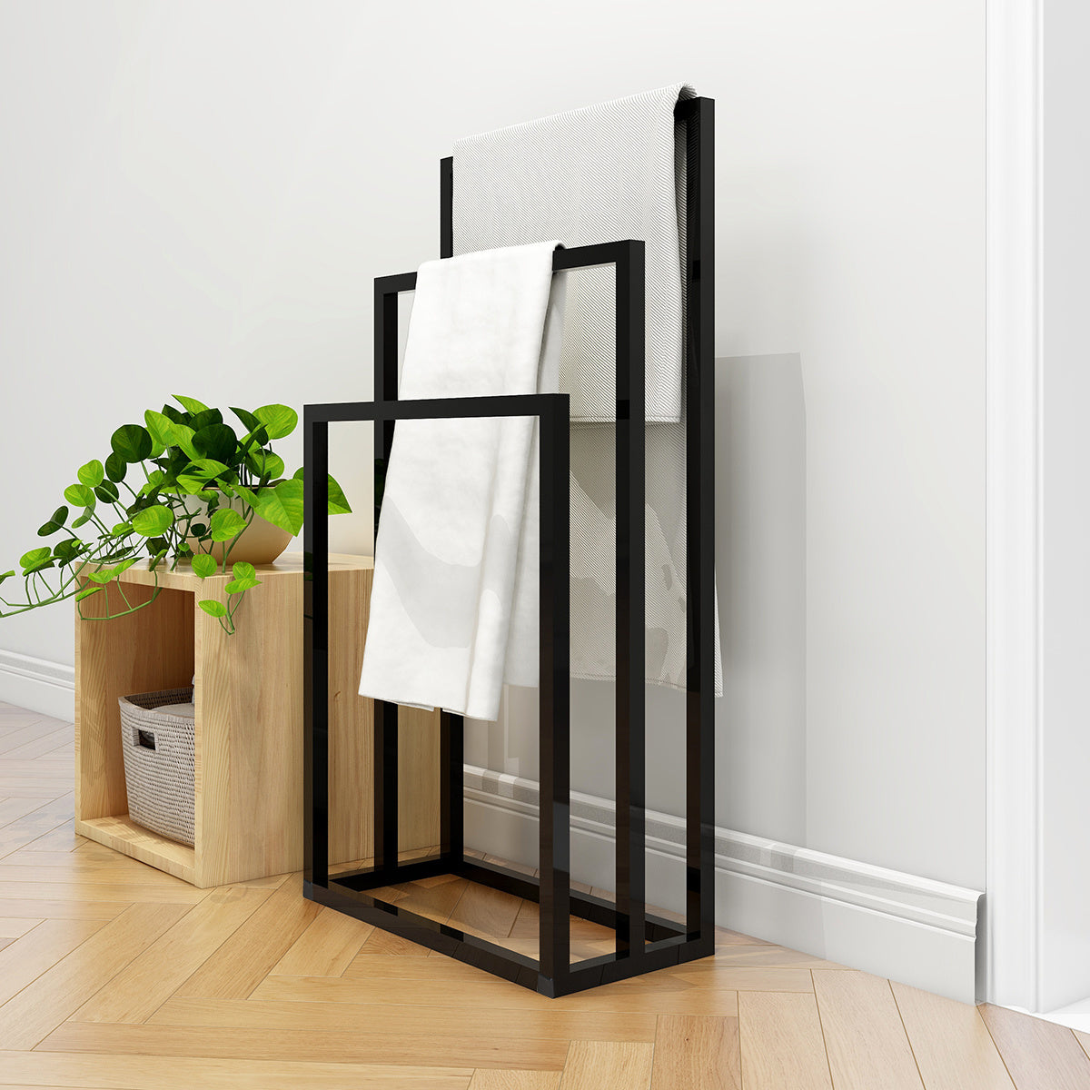 Metal Freestanding Towel Rack 3 Tiers Hand Towel Holder Organizer for Bathroom Accessories; Black