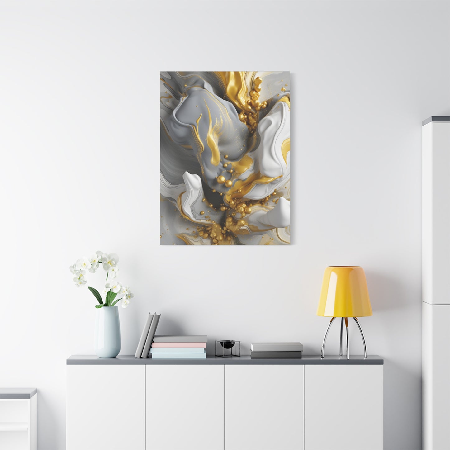 Gold, White, and Gray Liquid Fluid Modern Wall Art- part 2