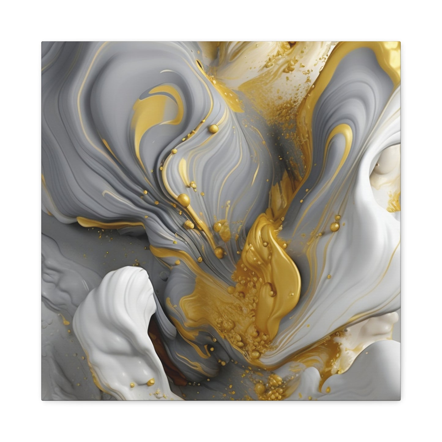 Gold, White, and Gray Liquid Fluid Modern Wall Art