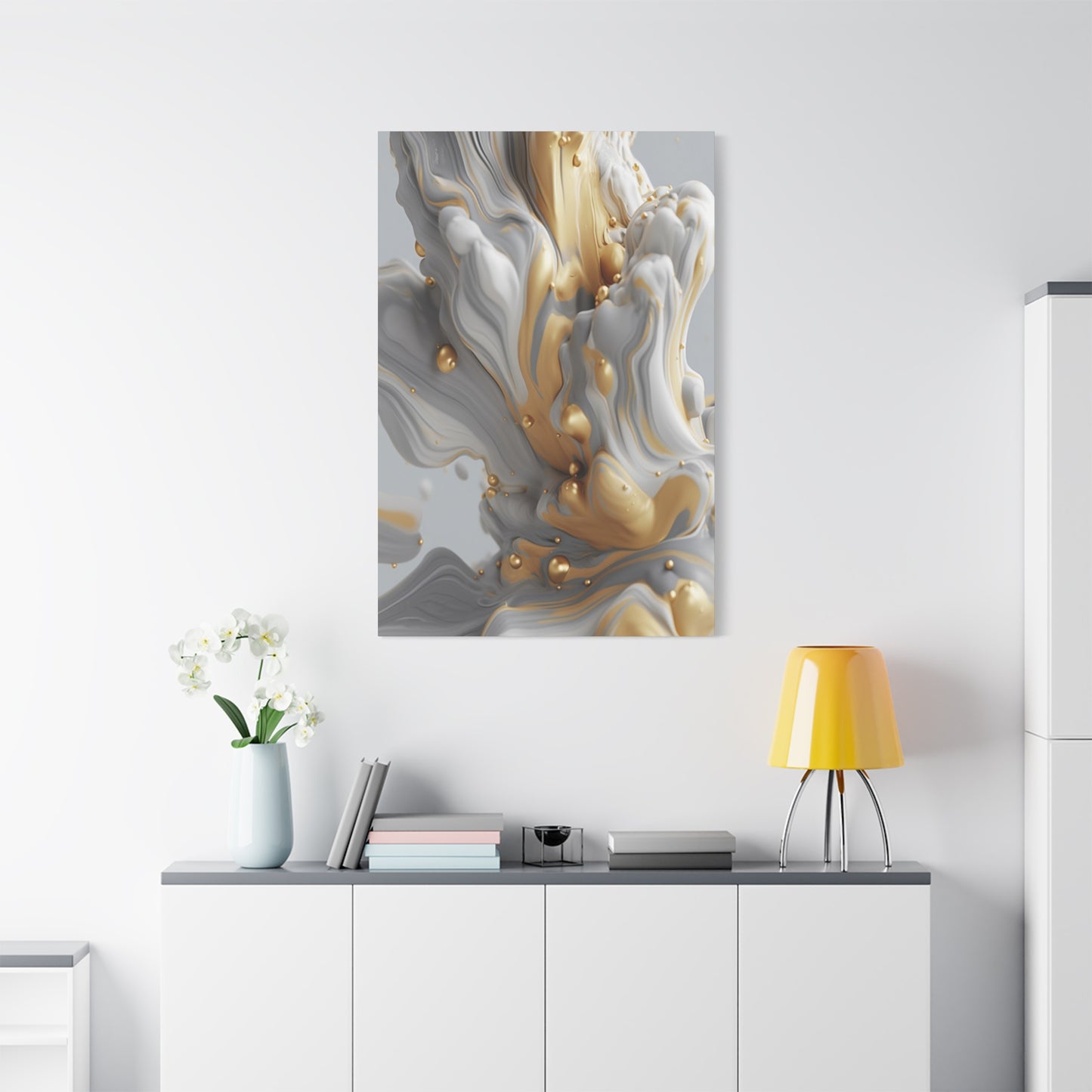 Gold, White, and Gray Liquid Fluid Modern Wall Art - part 2