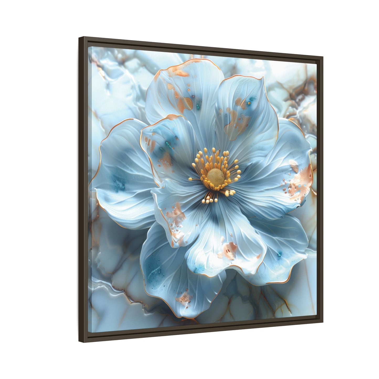 Elegant Sky-Blue Floral Matte Canvas Wall Art – Framed in White, Black, or Espresso | Modern Home & Office Decor