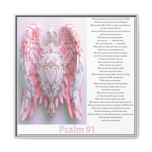 Psalm 91 Angel Wings Matte Canvas Framed Wall Art — Devotional Prayer Quote