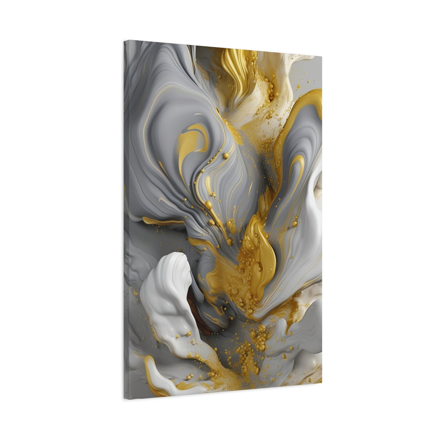 Gold, White, and Gray Liquid Fluid Modern Wall Art