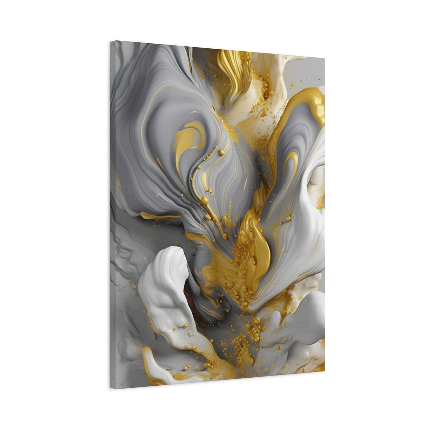 Gold, White, and Gray Liquid Fluid Modern Wall Art