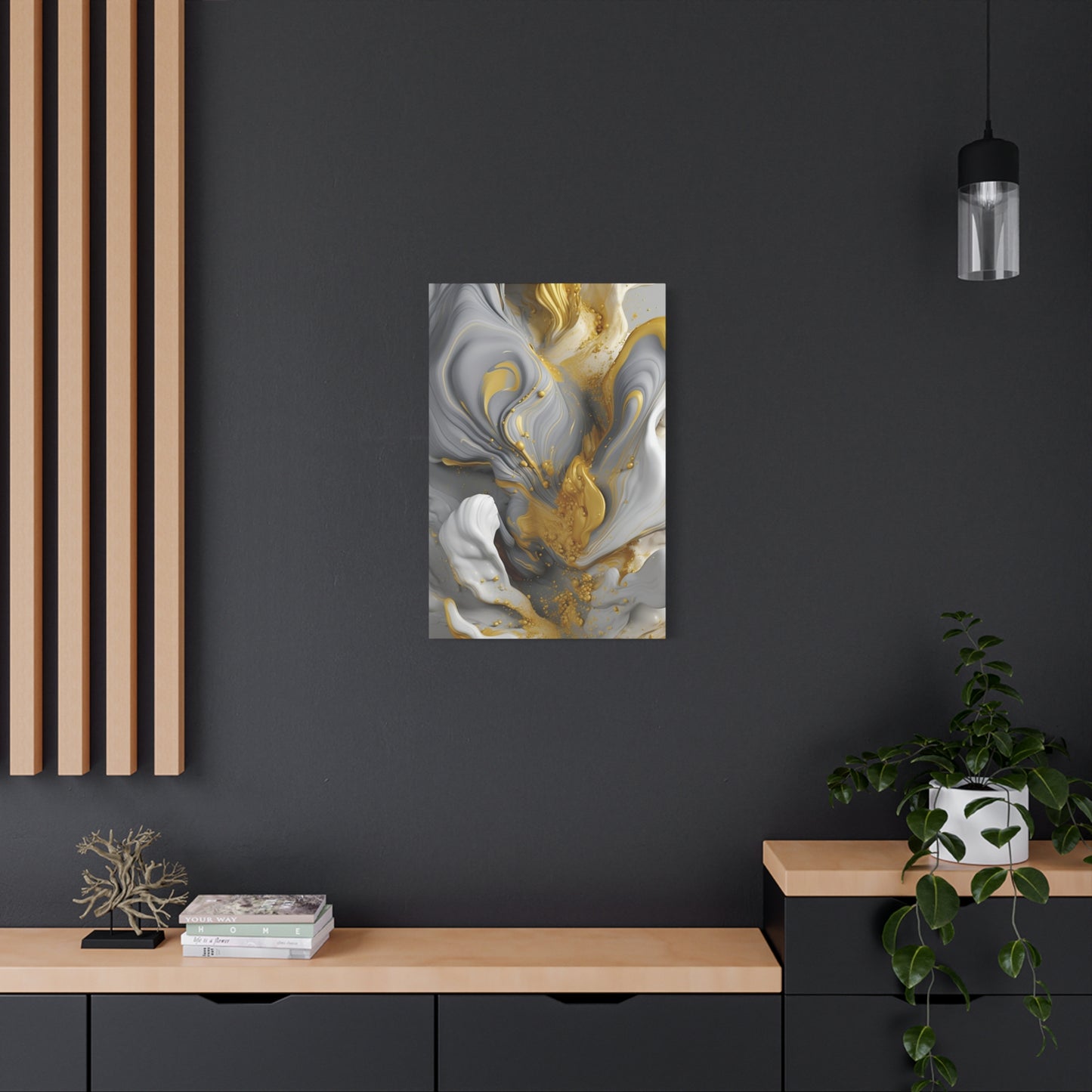 Gold, White, and Gray Liquid Fluid Modern Wall Art