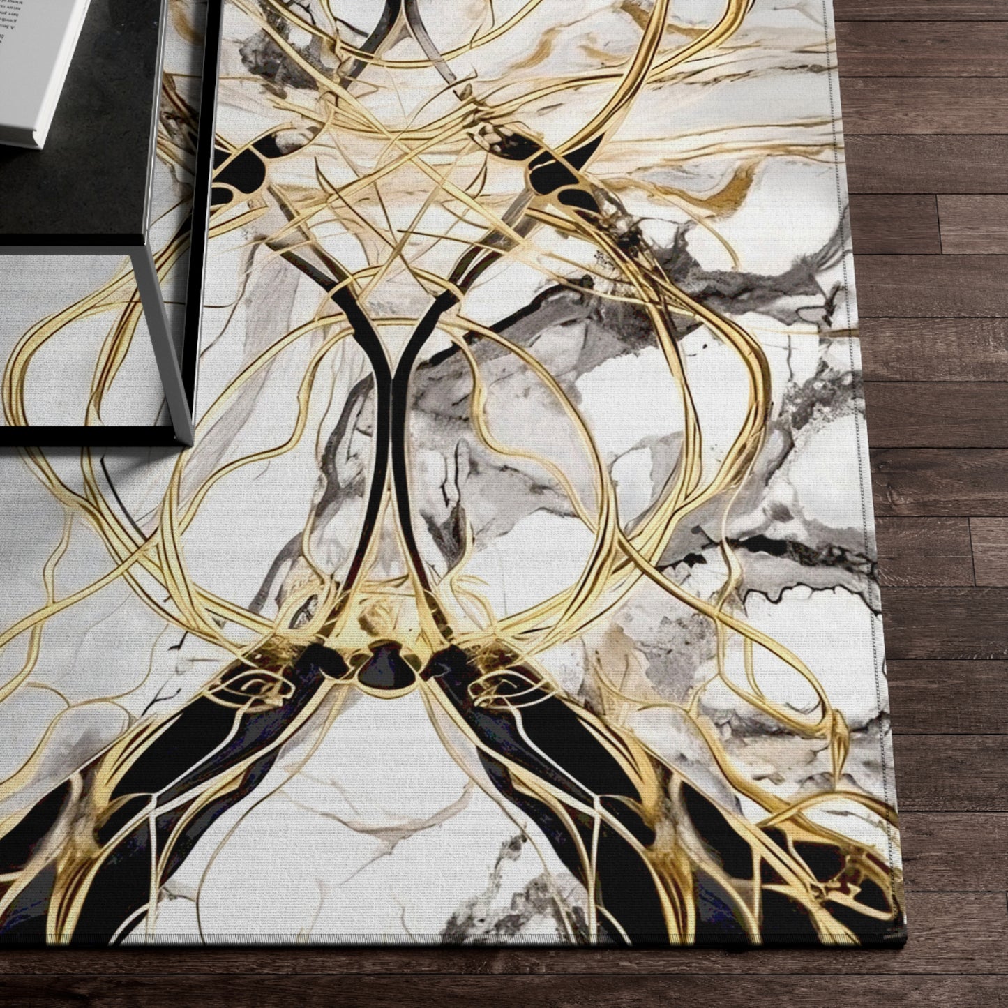 Gold, White and Black Rug