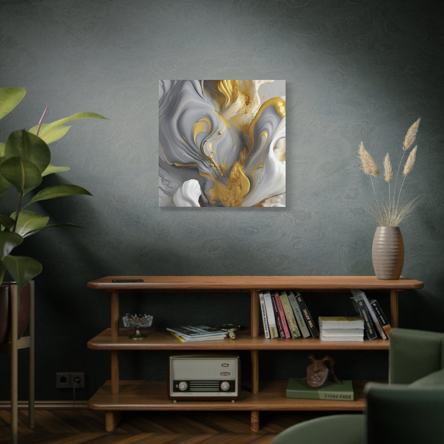 Gold, White, and Gray Liquid Fluid Modern Wall Art