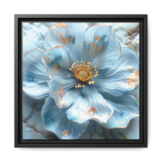 Elegant Sky-Blue Floral Matte Canvas Wall Art – Framed in White, Black, or Espresso | Modern Home & Office Decor