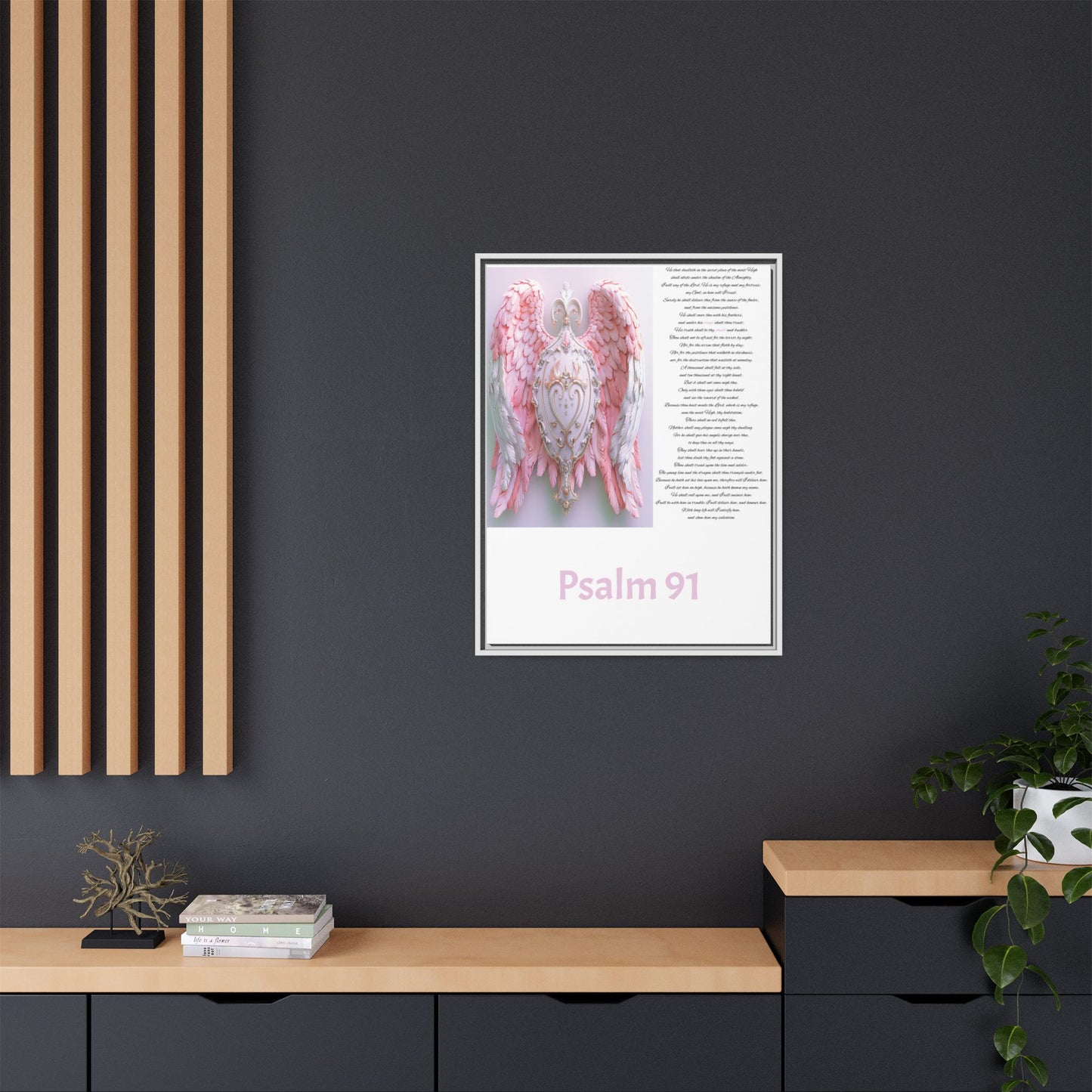 Psalm 91 Angel Wings Matte Canvas Framed Wall Art — Devotional Prayer Quote