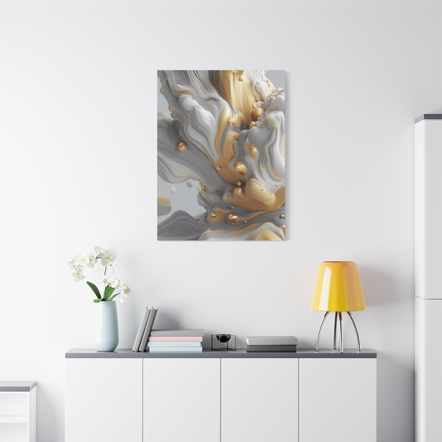 Gold, White, and Gray Liquid Fluid Modern Wall Art - part 2