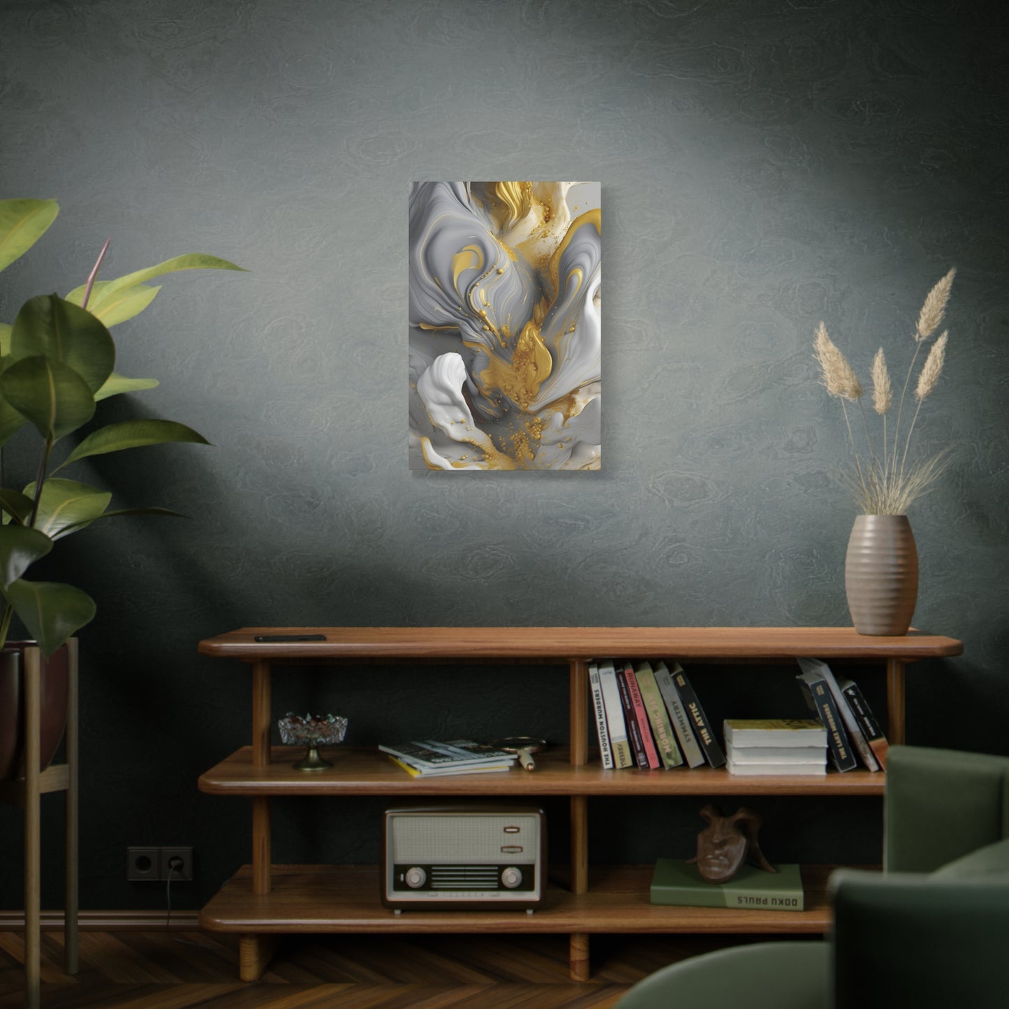 Gold, White, and Gray Liquid Fluid Modern Wall Art