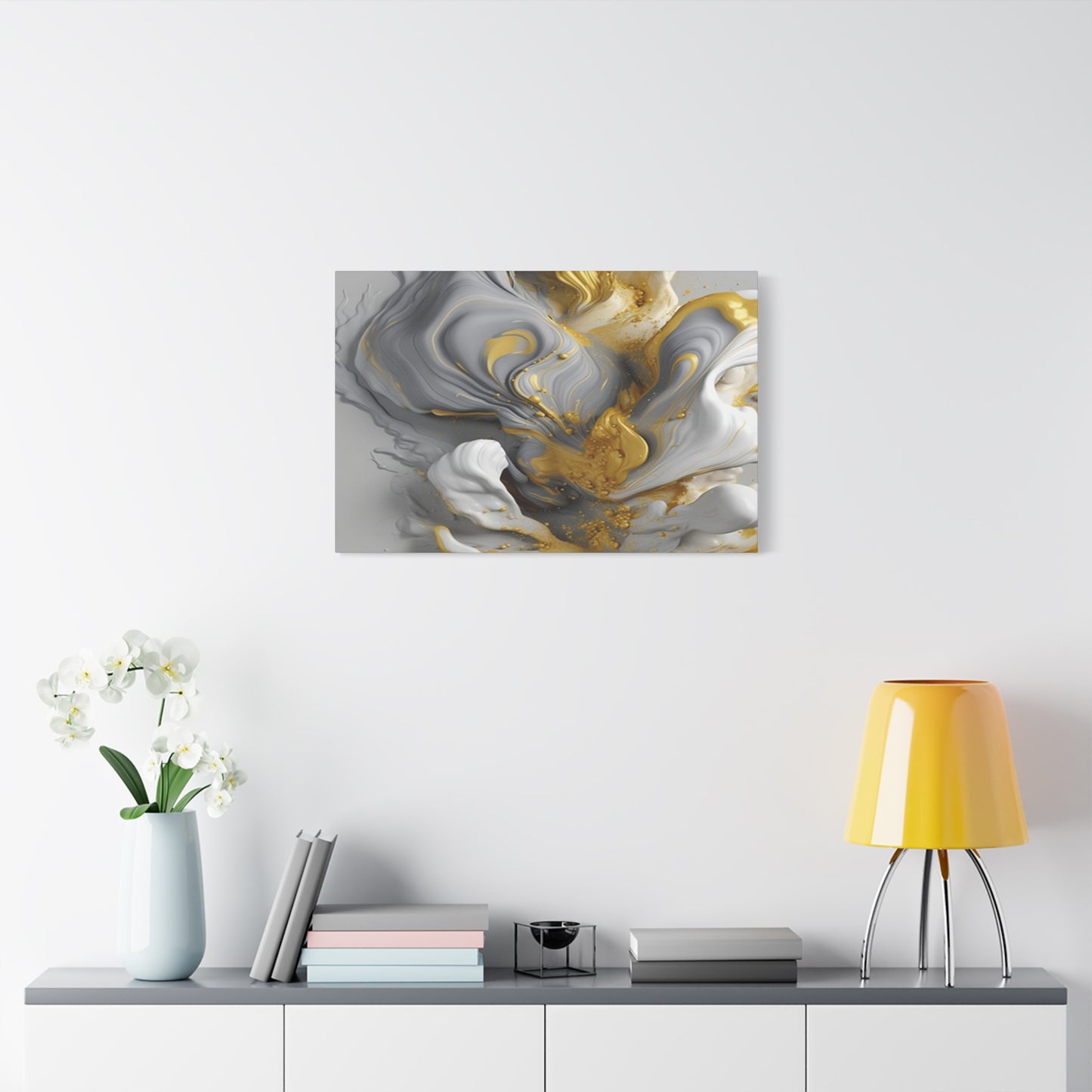Gold, White, and Gray Liquid Fluid Modern Wall Art