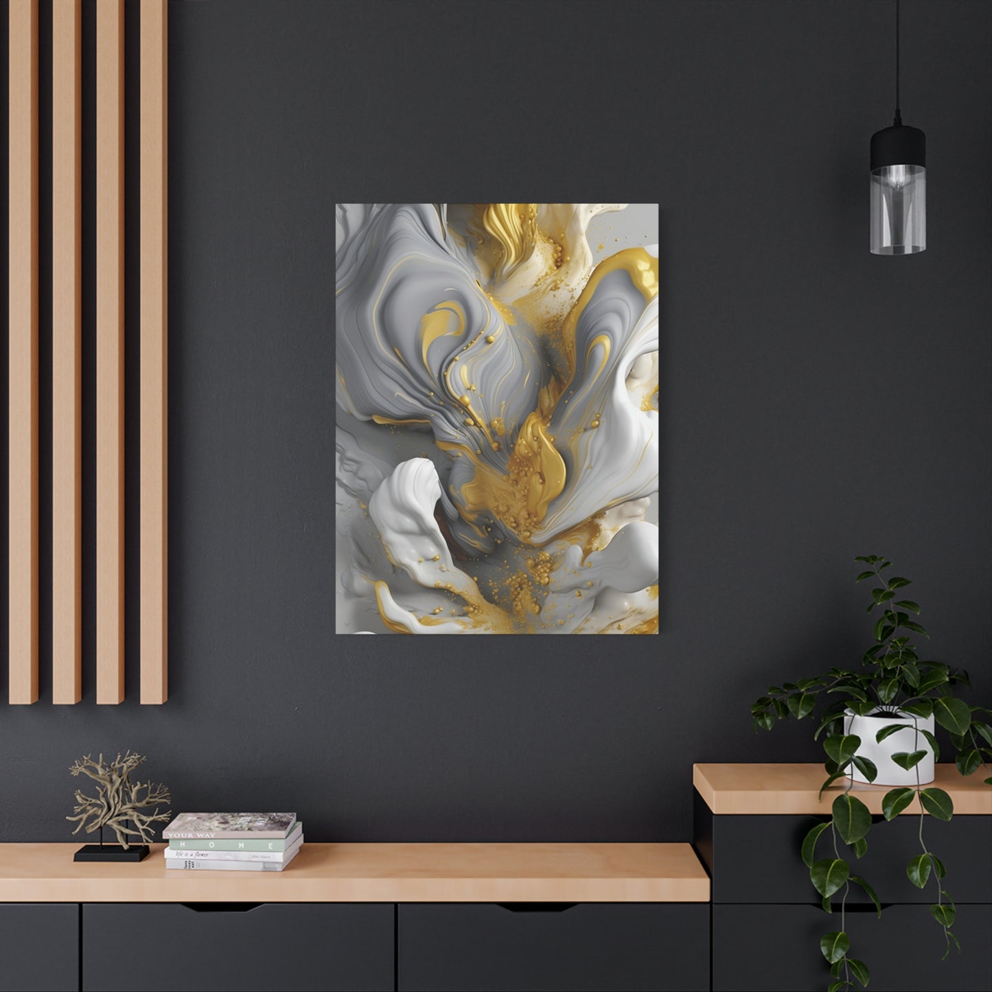 Gold, White, and Gray Liquid Fluid Modern Wall Art