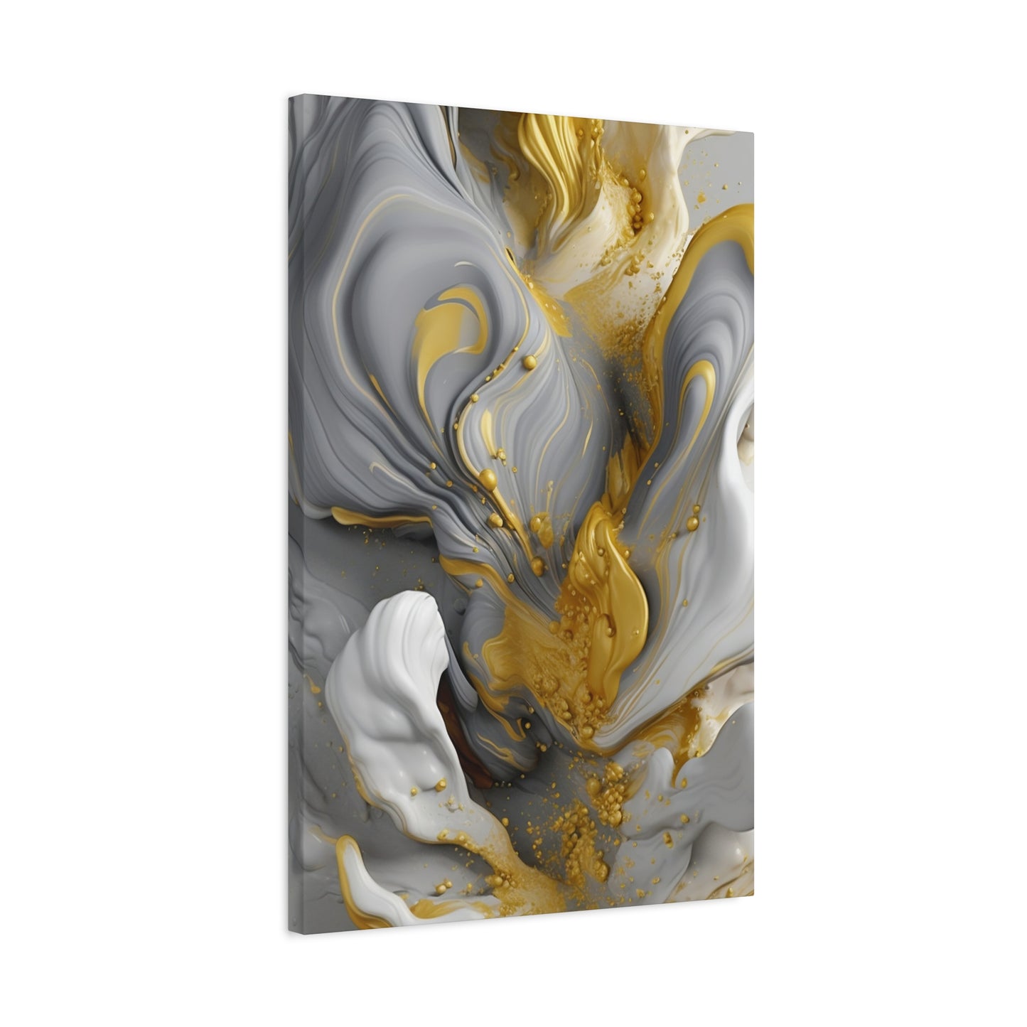 Gold, White, and Gray Liquid Fluid Modern Wall Art