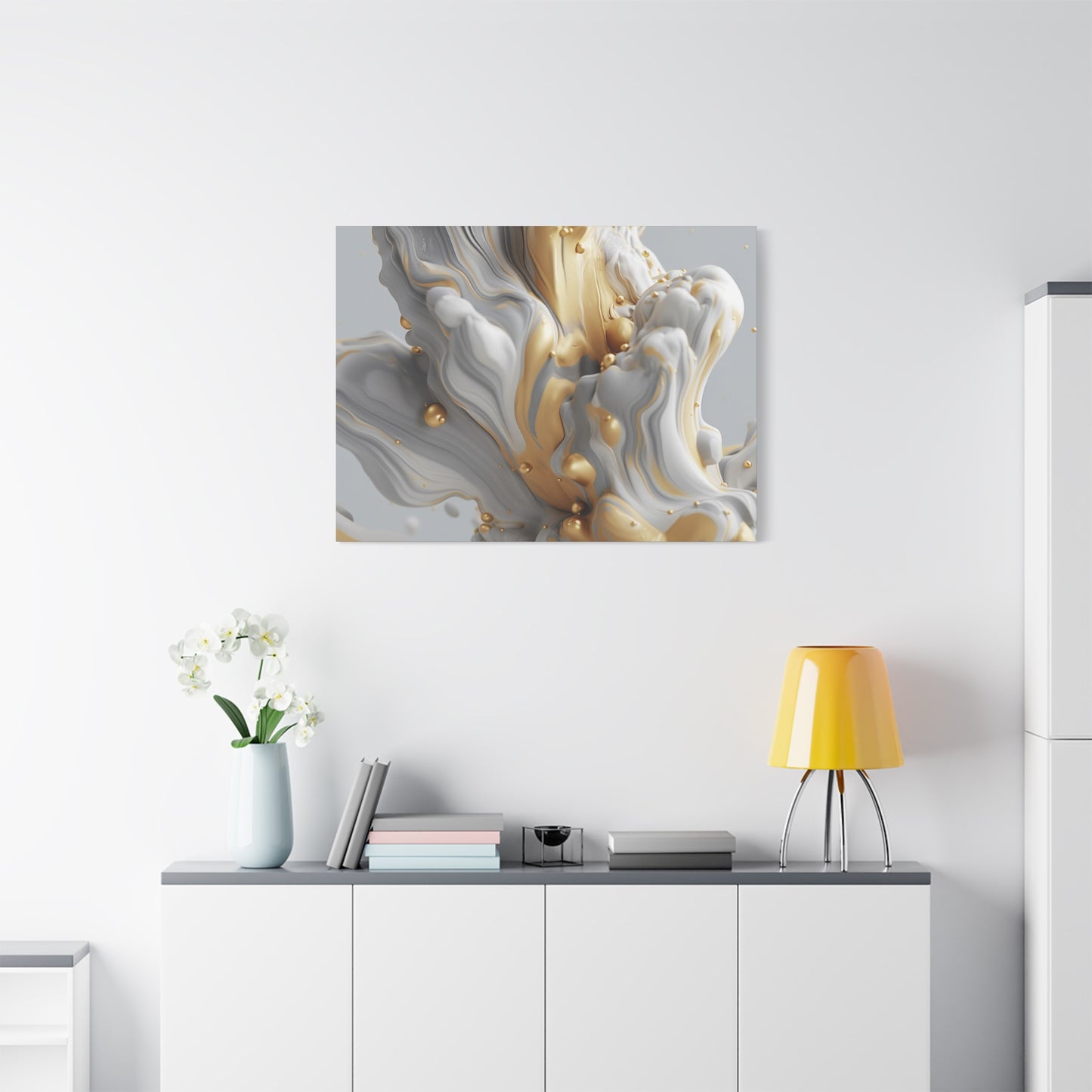 Gold, White, and Gray Liquid Fluid Modern Wall Art - part 2
