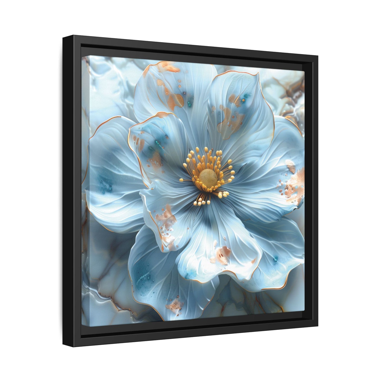Elegant Sky-Blue Floral Matte Canvas Wall Art – Framed in White, Black, or Espresso | Modern Home & Office Decor