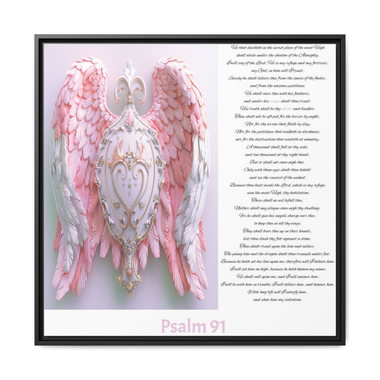 Psalm 91 Pink-Winged Angel Matte Canvas (Framed) — Comforting Scripture Wall Art