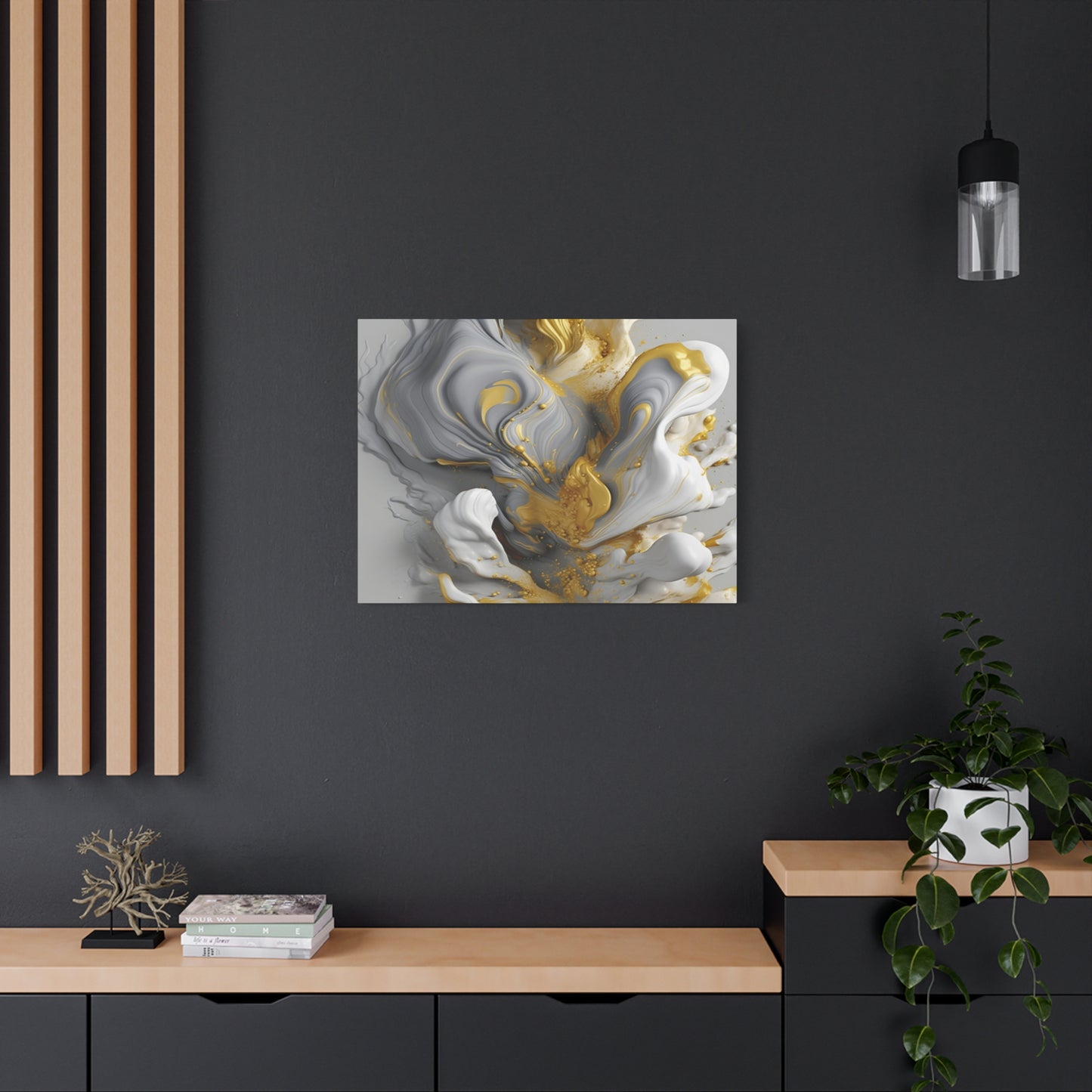 Gold, White, and Gray Liquid Fluid Modern Wall Art