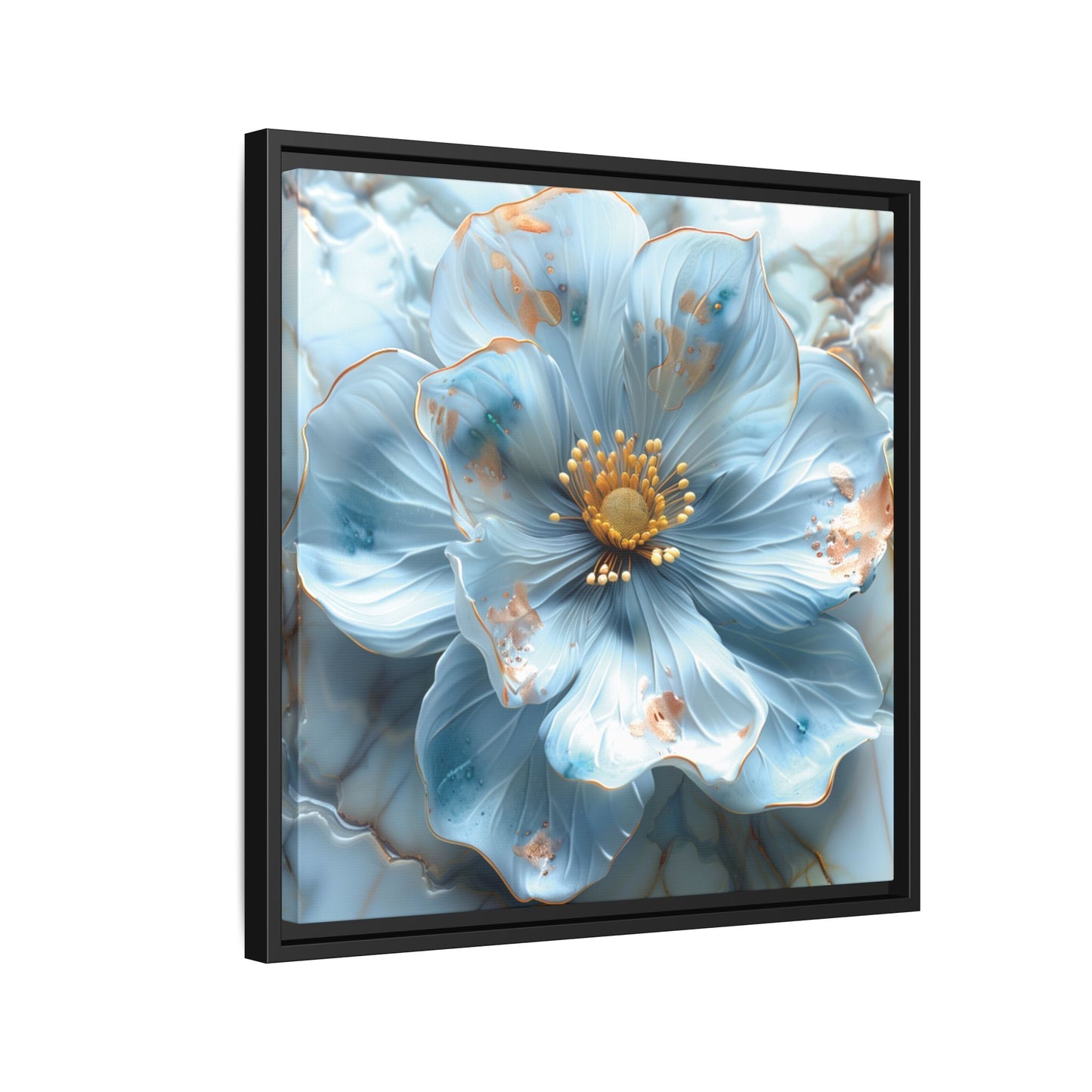 Elegant Sky-Blue Floral Matte Canvas Wall Art – Framed in White, Black, or Espresso | Modern Home & Office Decor