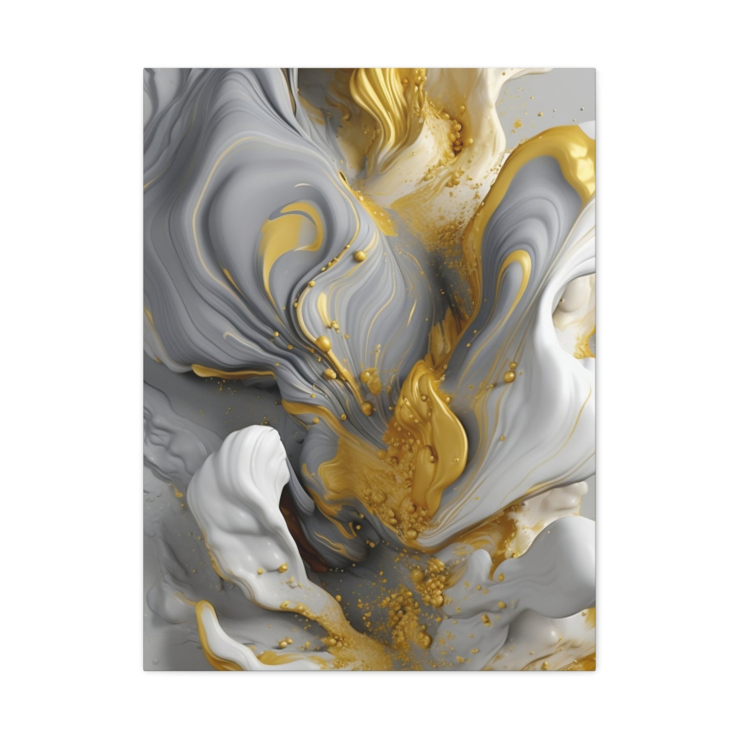 Gold, White, and Gray Liquid Fluid Modern Wall Art