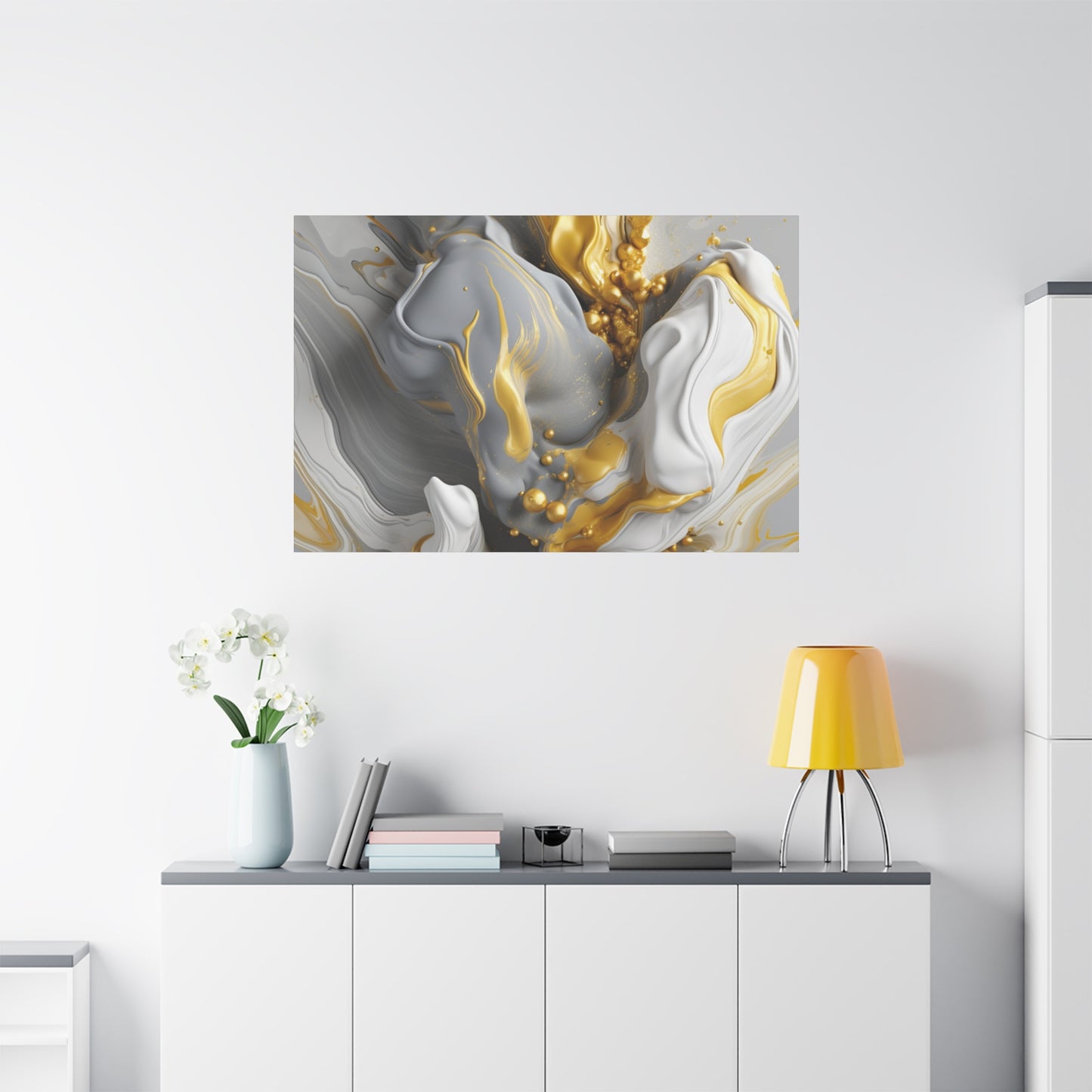 Gold, White, and Gray Liquid Fluid Modern Wall Art- part 2
