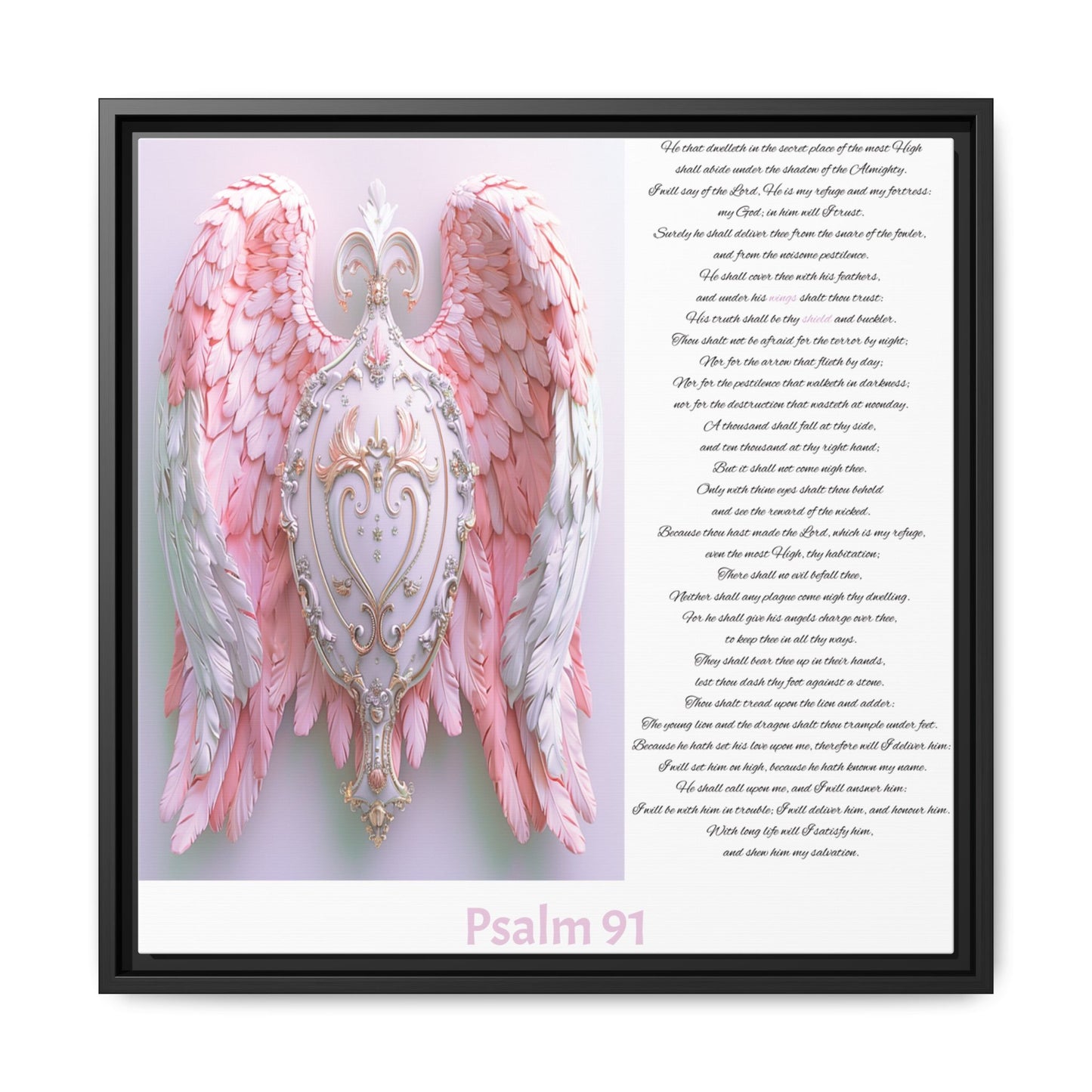 Psalm 91 Pink-Winged Angel Matte Canvas (Framed) — Comforting Scripture Wall Art