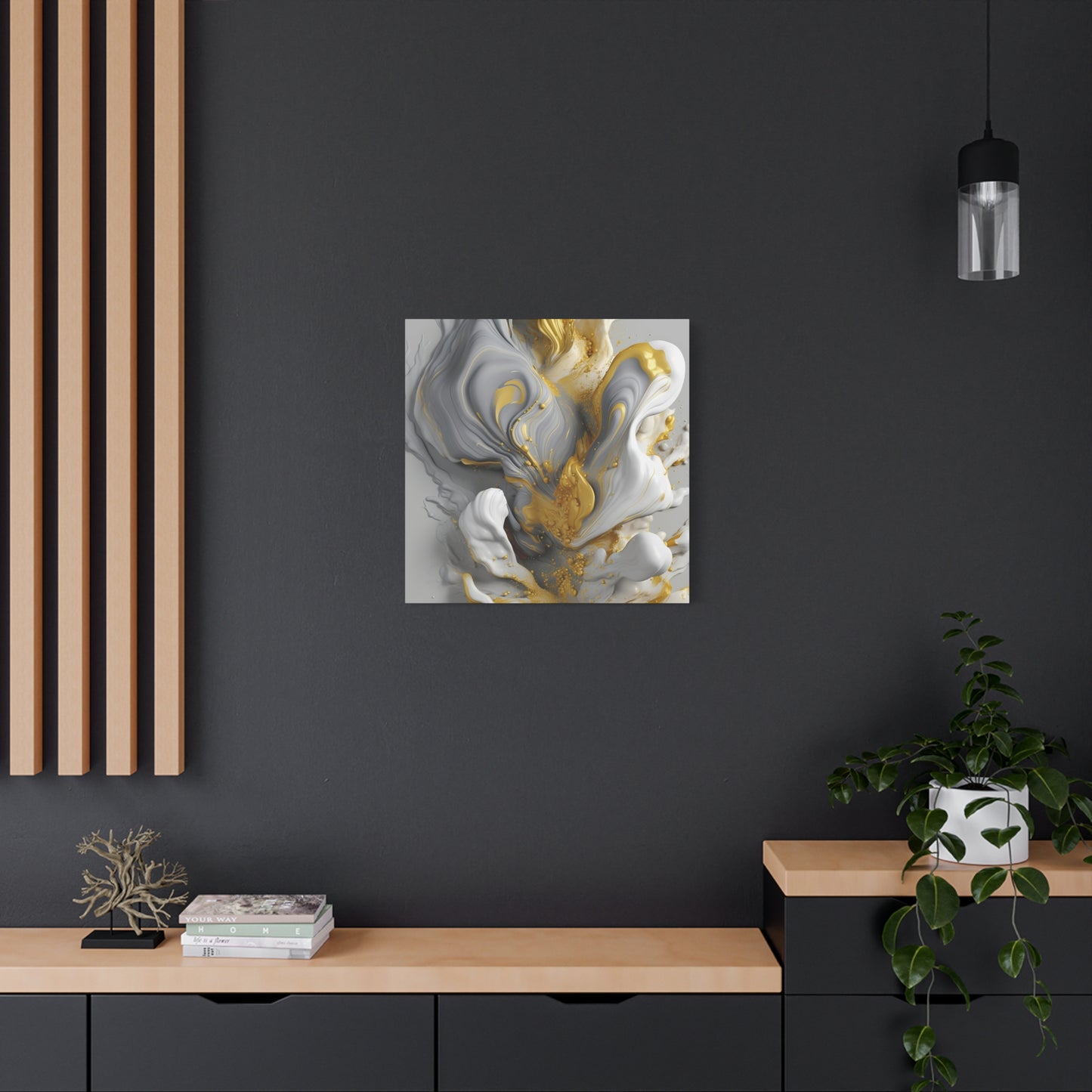 Gold, White, and Gray Liquid Fluid Modern Wall Art