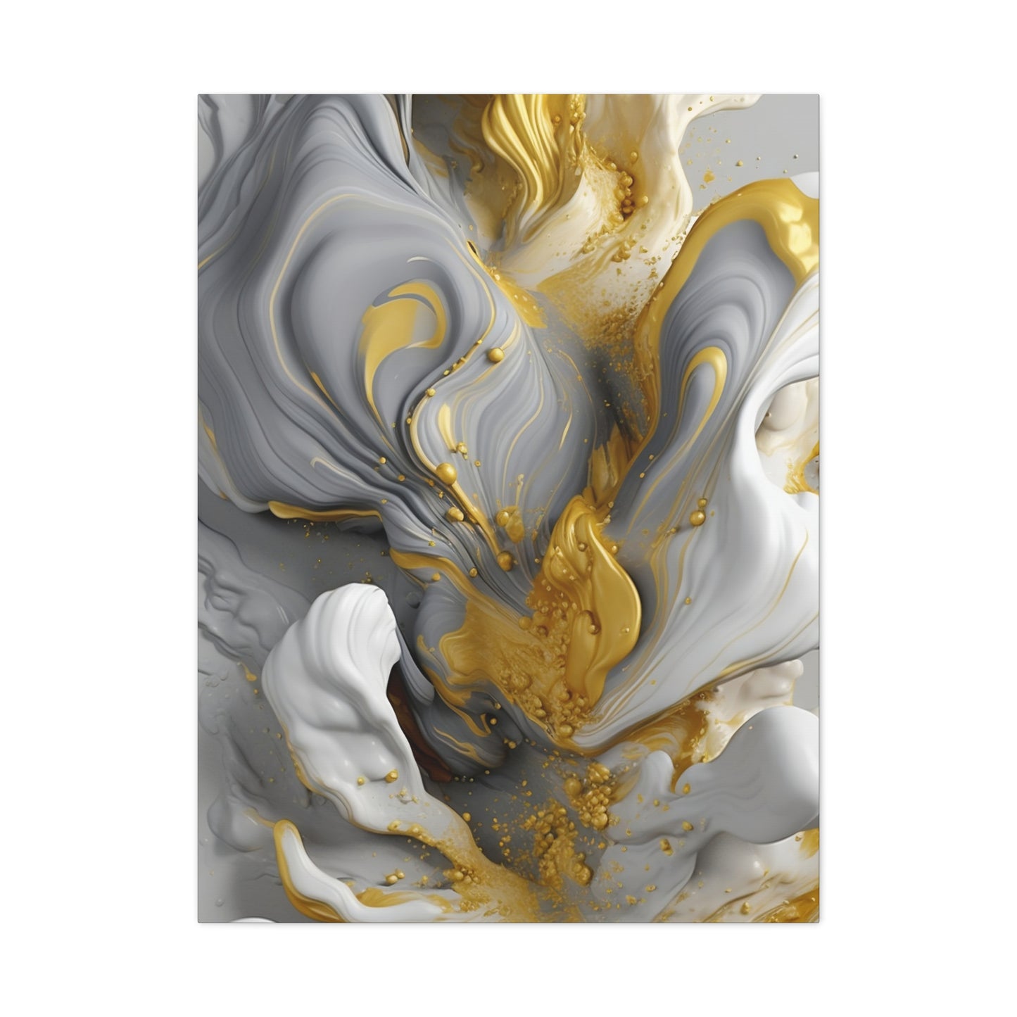 Gold, White, and Gray Liquid Fluid Modern Wall Art
