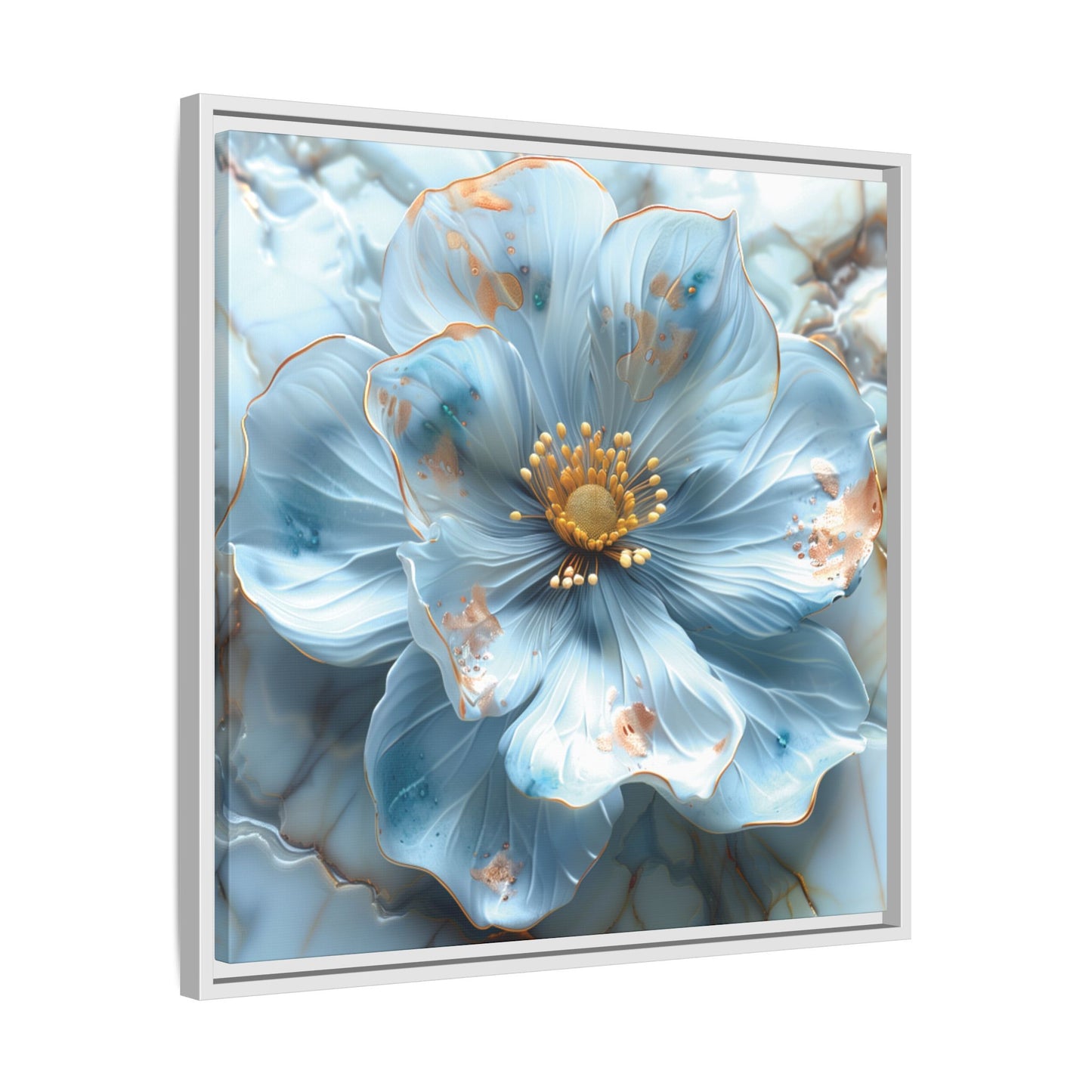 Elegant Sky-Blue Floral Matte Canvas Wall Art – Framed in White, Black, or Espresso | Modern Home & Office Decor