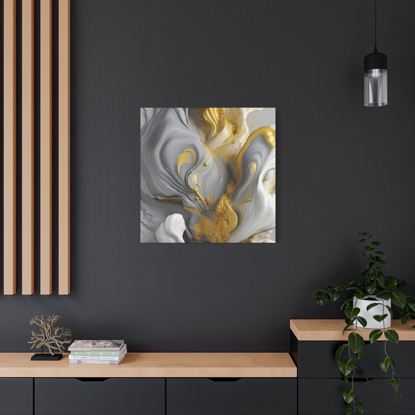 Gold, White, and Gray Liquid Fluid Modern Wall Art