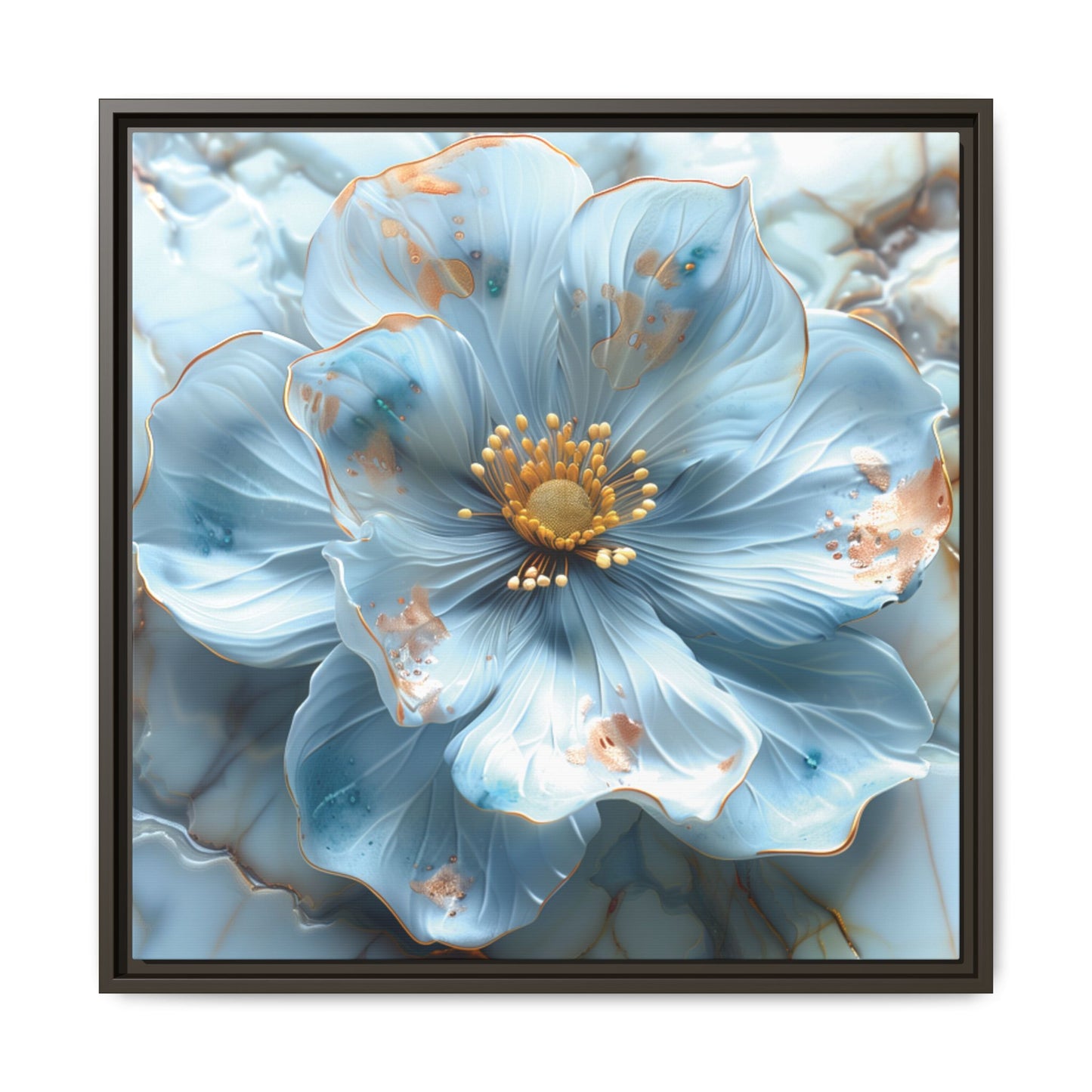 Elegant Sky-Blue Floral Matte Canvas Wall Art – Framed in White, Black, or Espresso | Modern Home & Office Decor