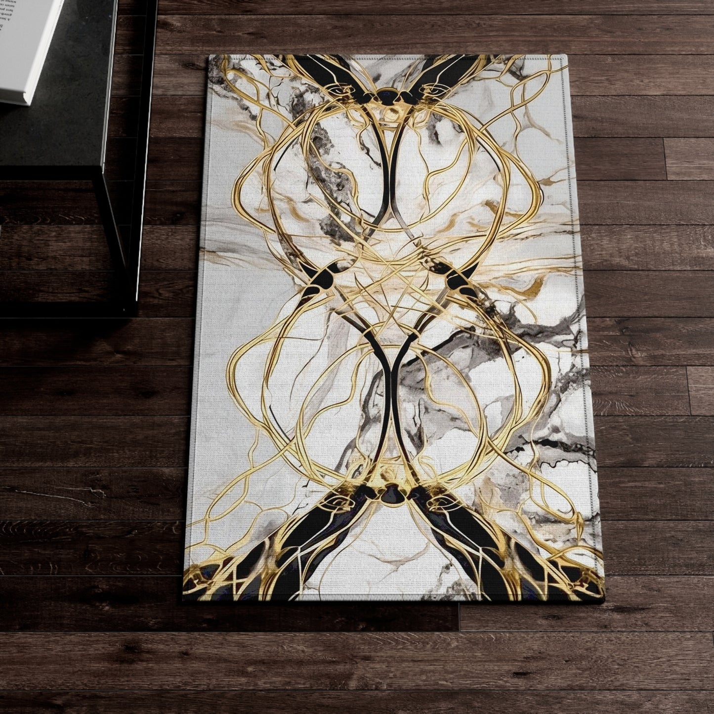 Gold, White and Black Rug