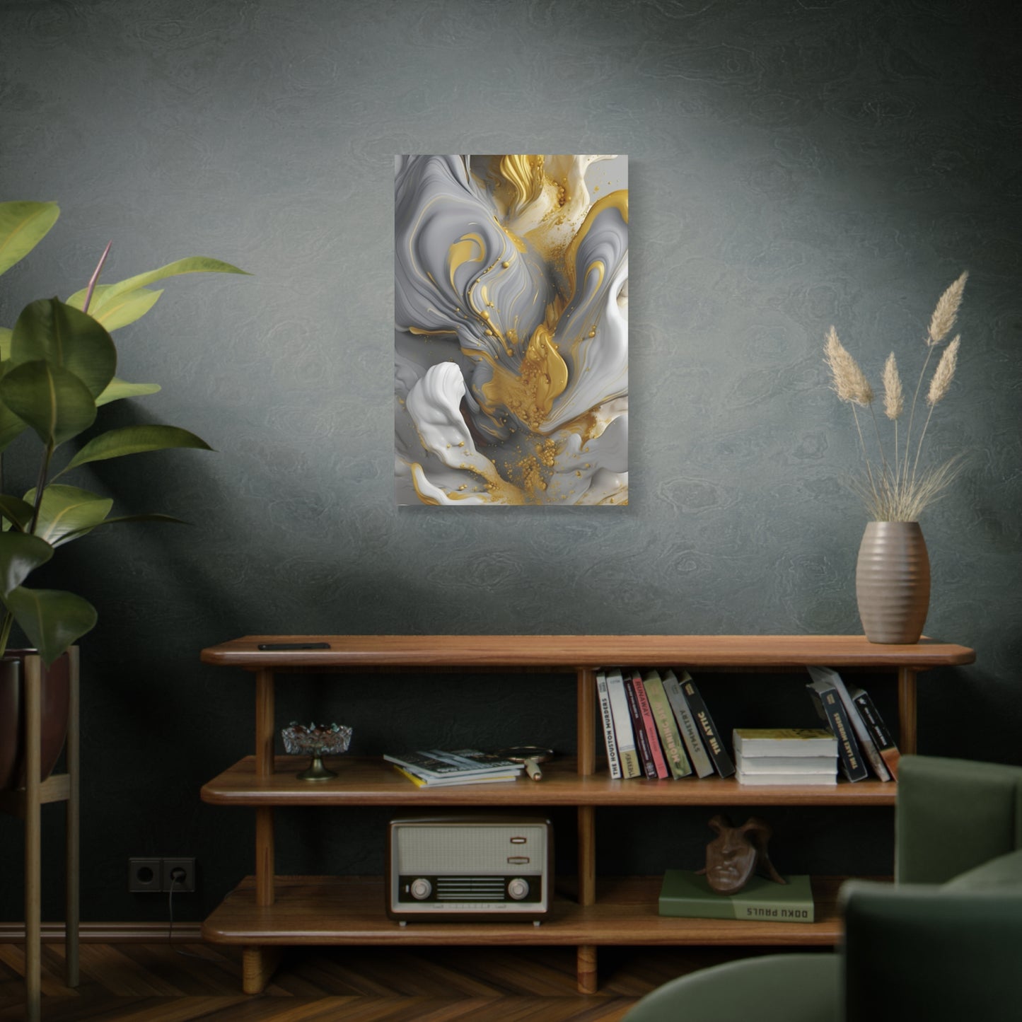 Gold, White, and Gray Liquid Fluid Modern Wall Art