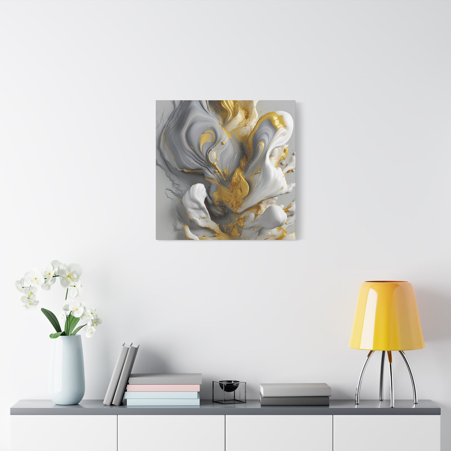 Gold, White, and Gray Liquid Fluid Modern Wall Art