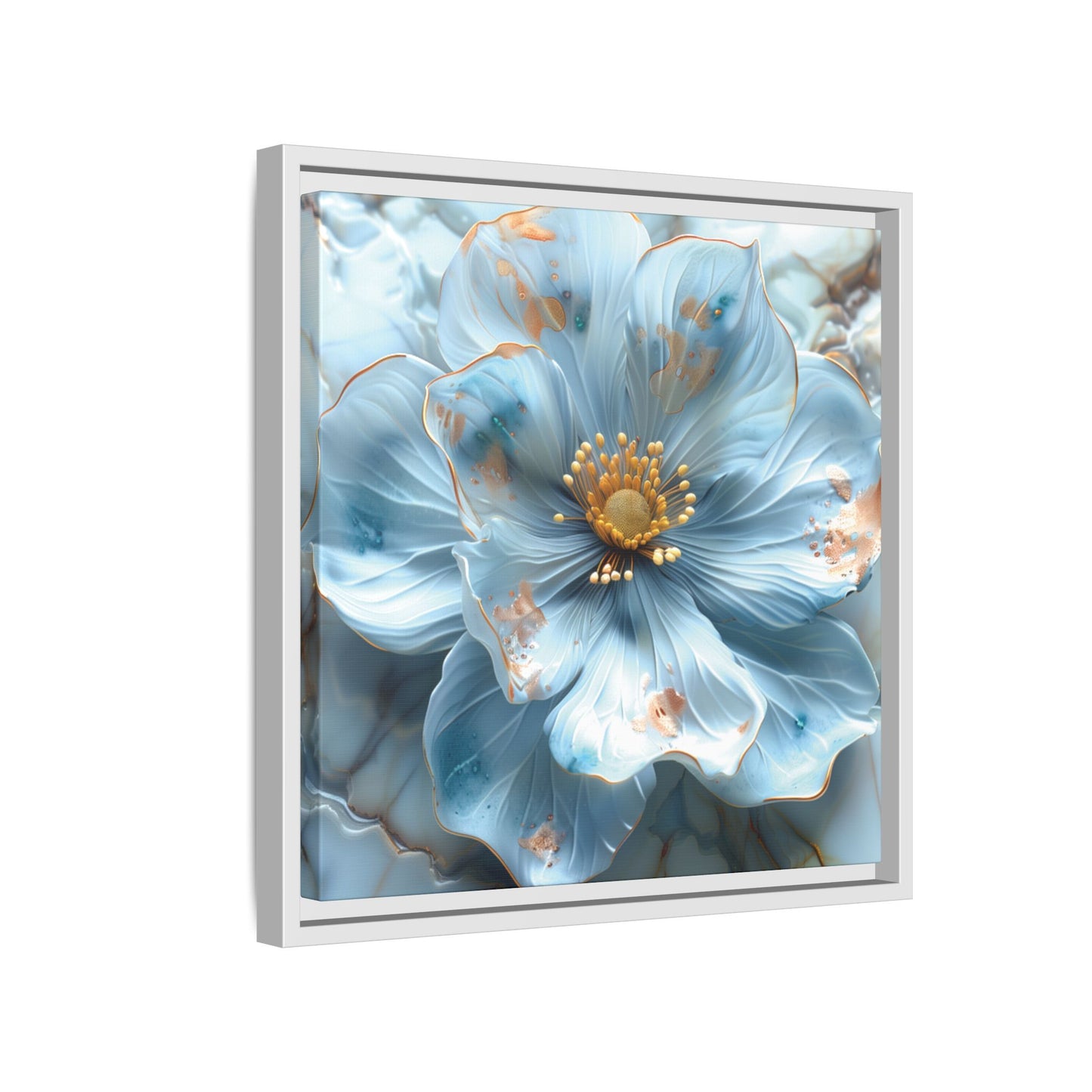 Elegant Sky-Blue Floral Matte Canvas Wall Art – Framed in White, Black, or Espresso | Modern Home & Office Decor
