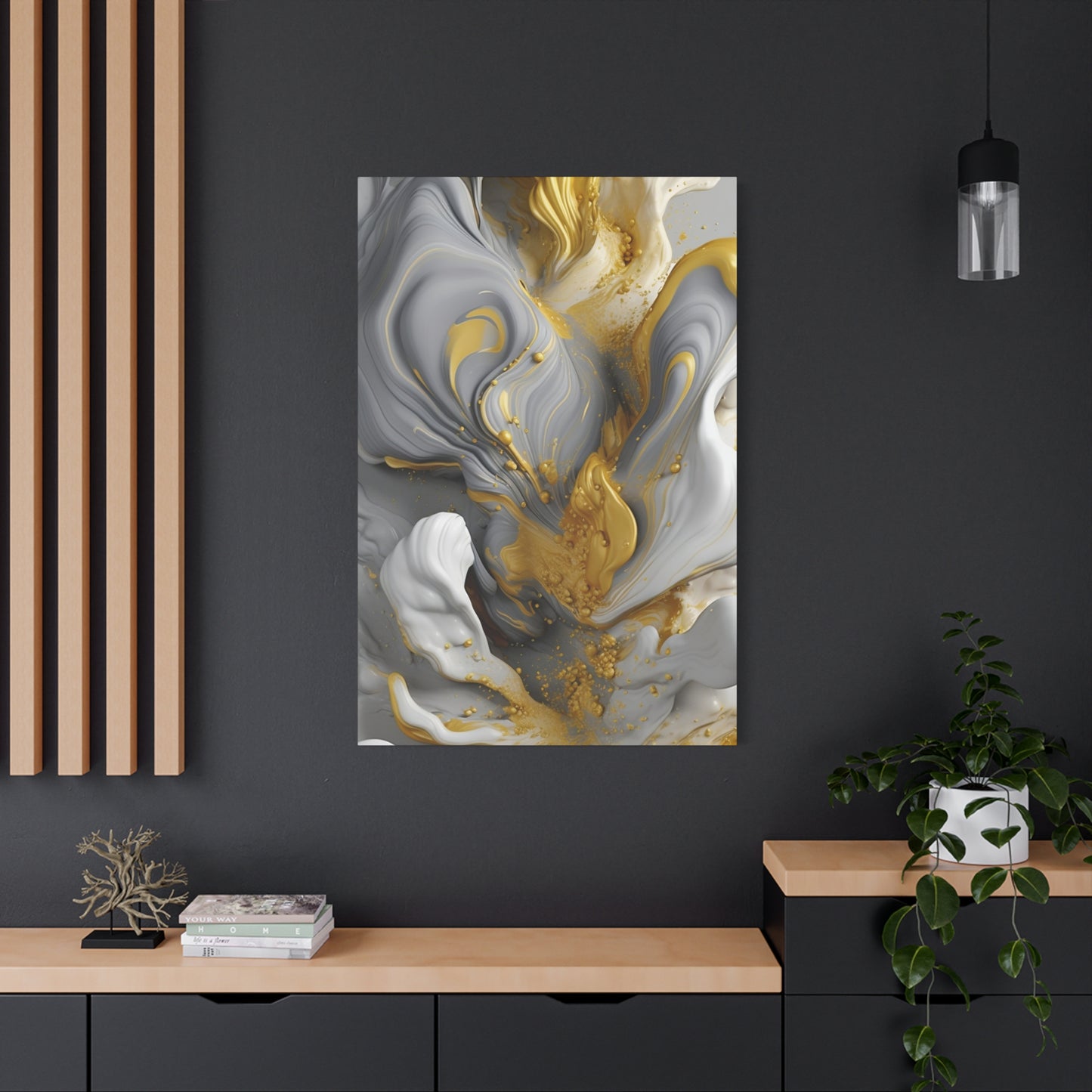 Gold, White, and Gray Liquid Fluid Modern Wall Art