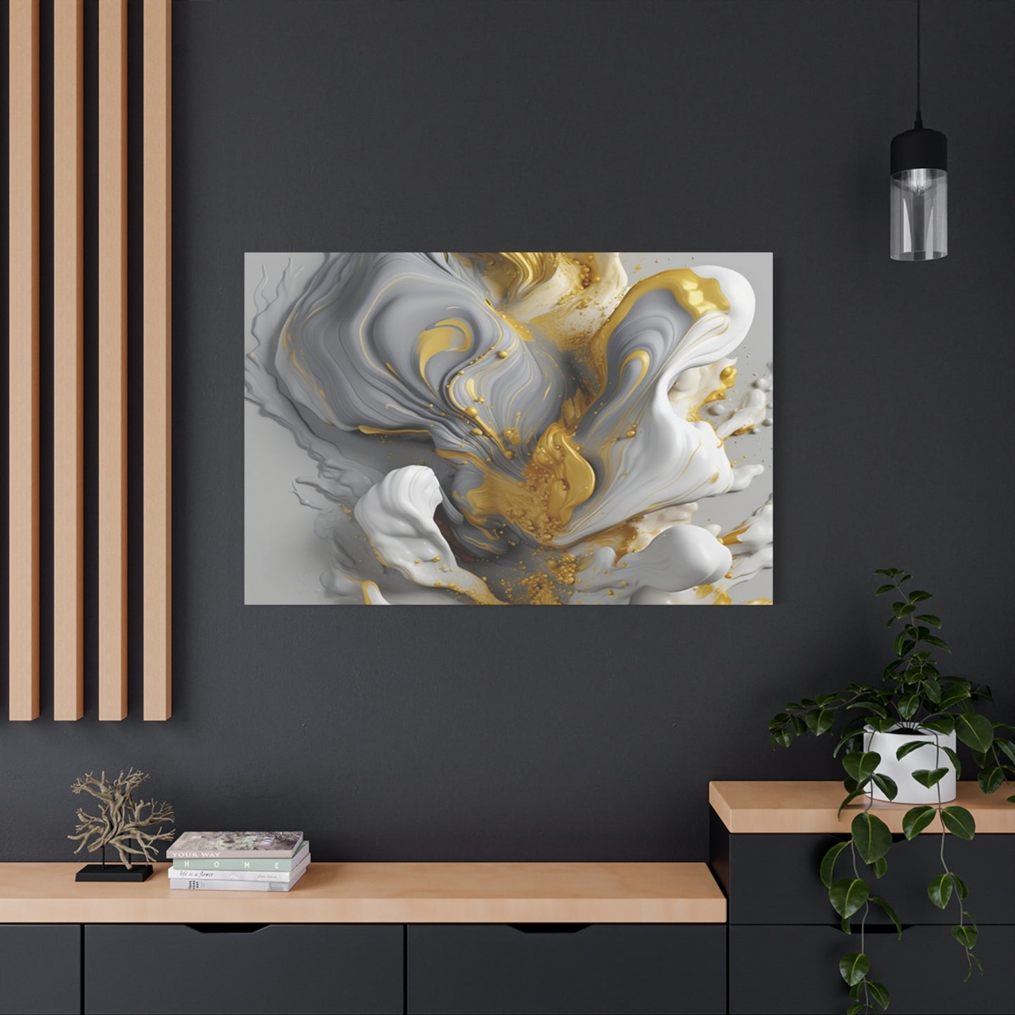 Gold, White, and Gray Liquid Fluid Modern Wall Art