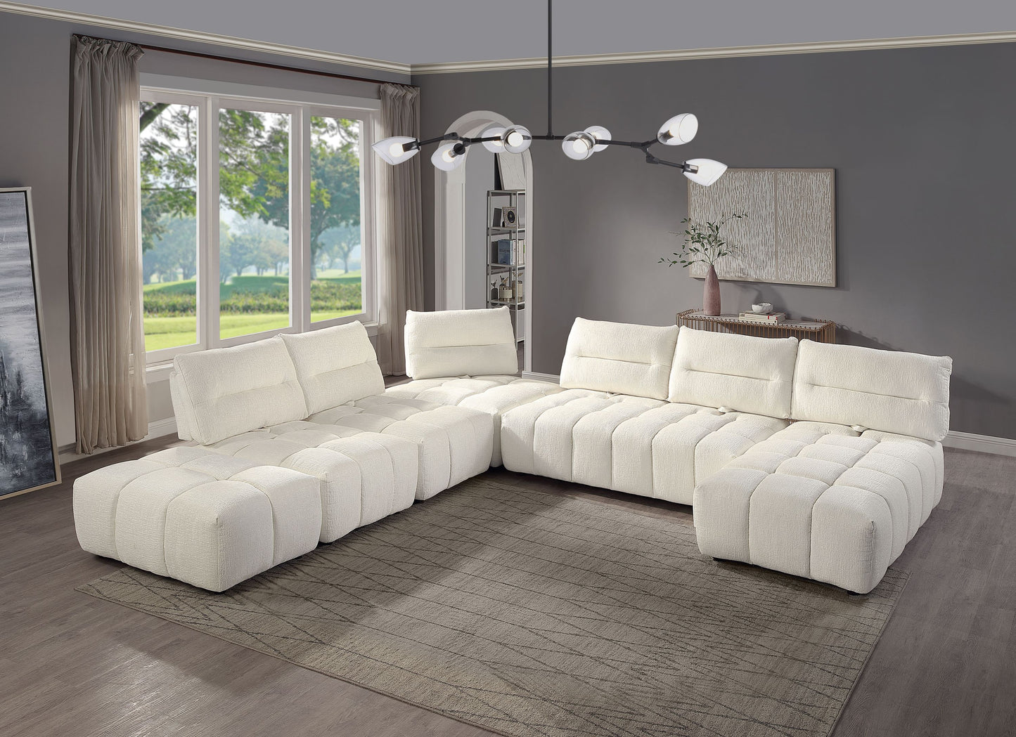 Loanna Beige Linen Modular Sectional with Chaise and Ottoman Modular (Adjustable Seat Back)