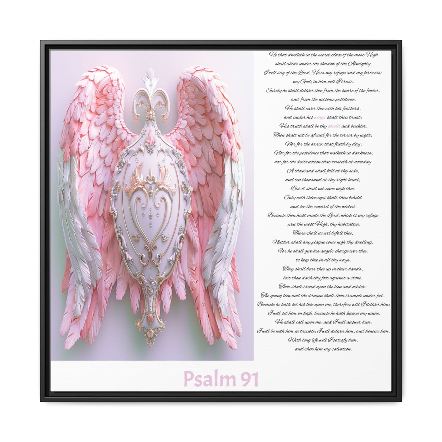 Psalm 91 Pink-Winged Angel Matte Canvas (Framed) — Comforting Scripture Wall Art