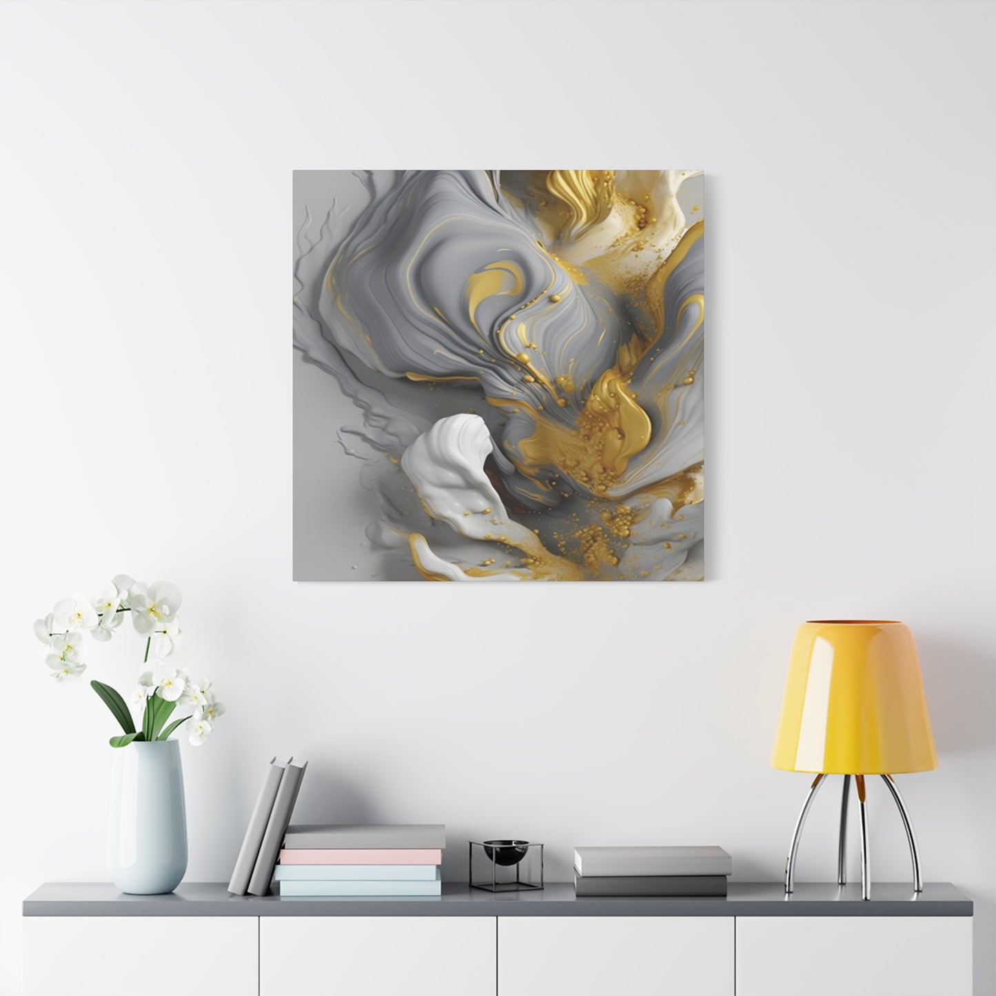 Gold, White, and Gray Liquid Fluid Modern Wall Art