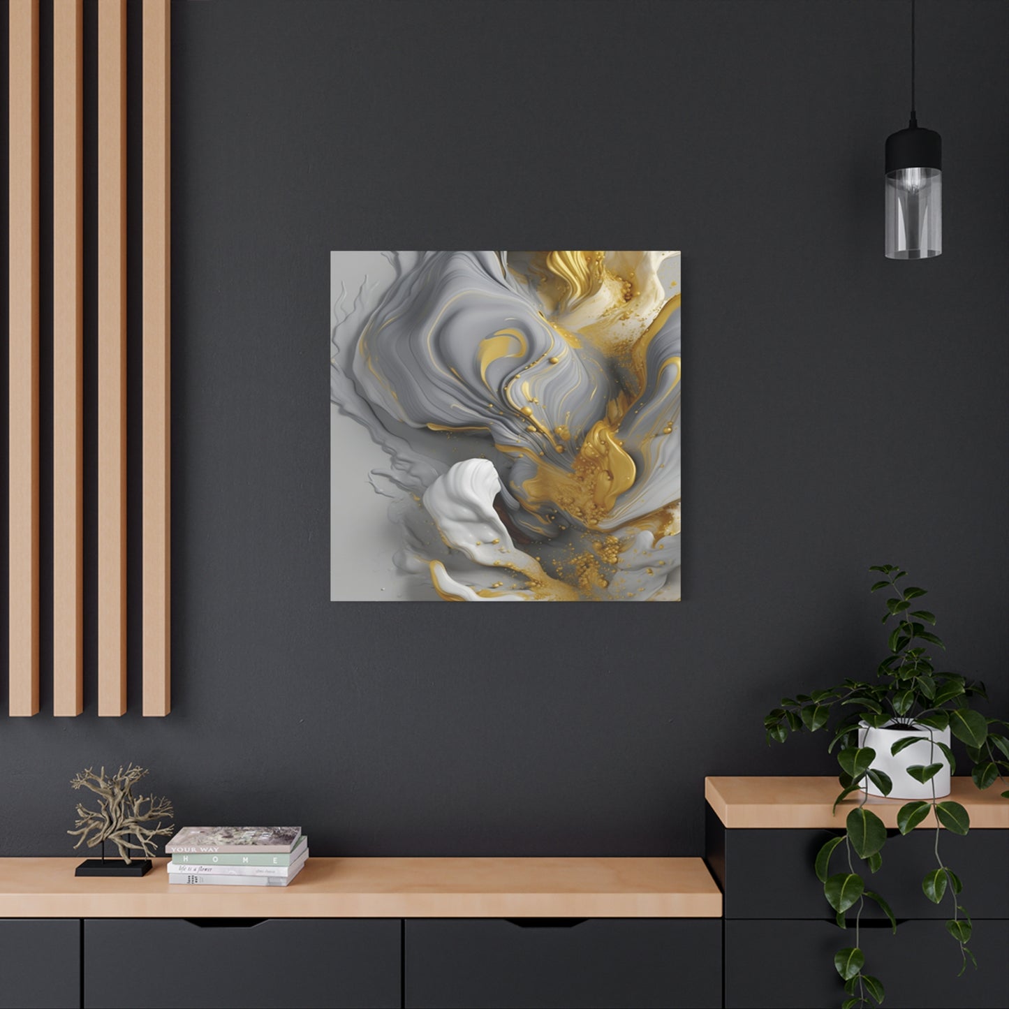 Gold, White, and Gray Liquid Fluid Modern Wall Art