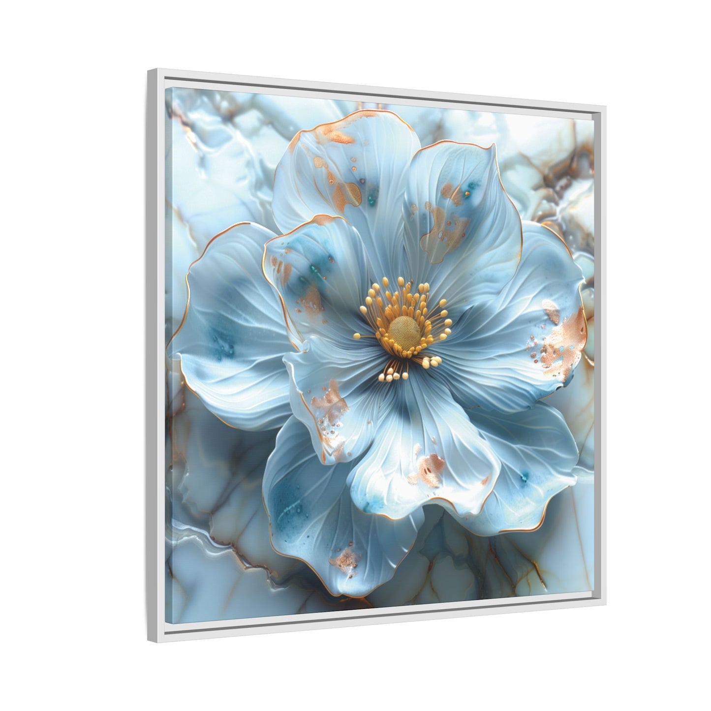 Elegant Sky-Blue Floral Matte Canvas Wall Art – Framed in White, Black, or Espresso | Modern Home & Office Decor