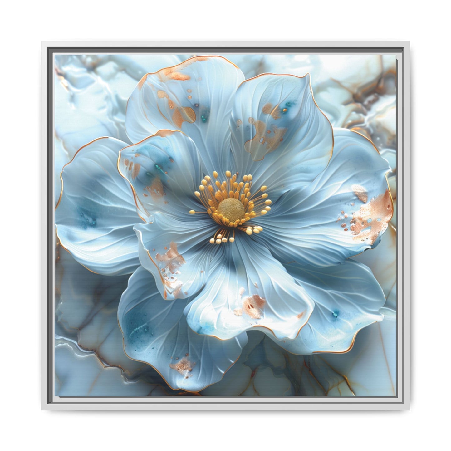 Elegant Sky-Blue Floral Matte Canvas Wall Art – Framed in White, Black, or Espresso | Modern Home & Office Decor