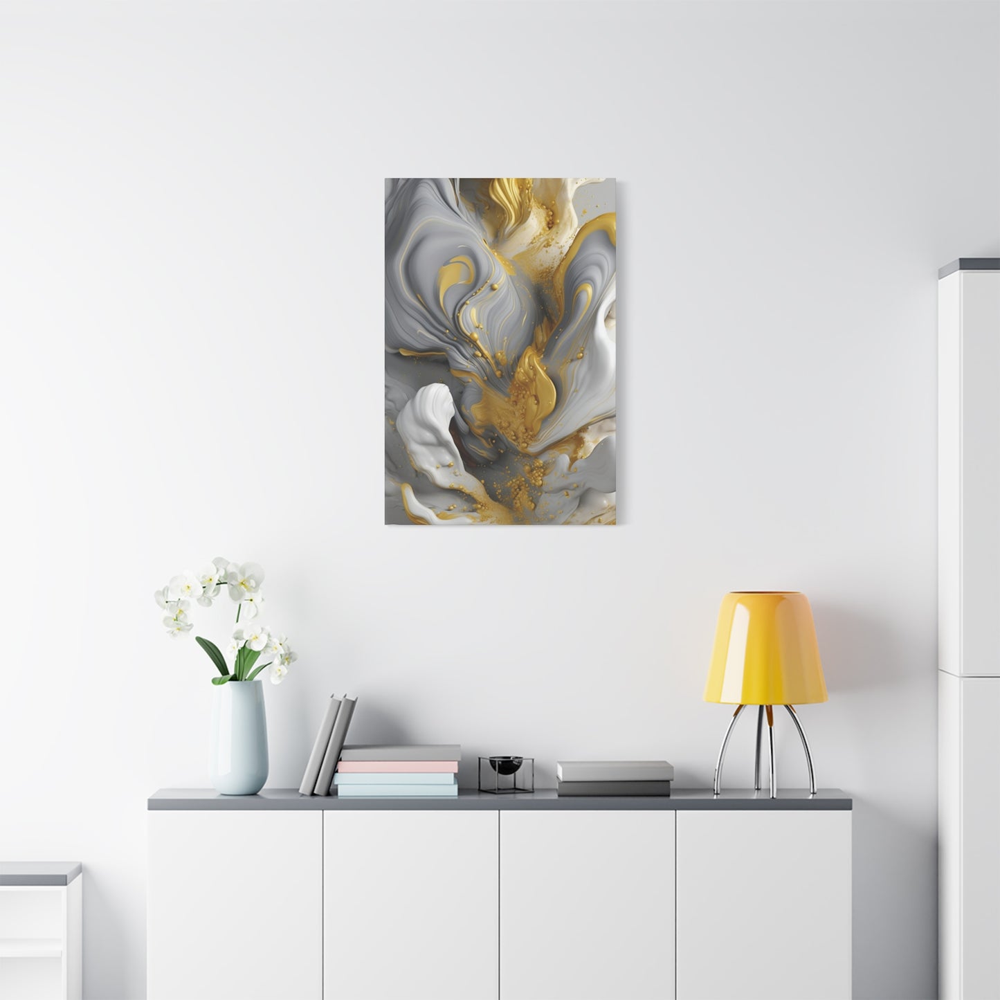 Gold, White, and Gray Liquid Fluid Modern Wall Art