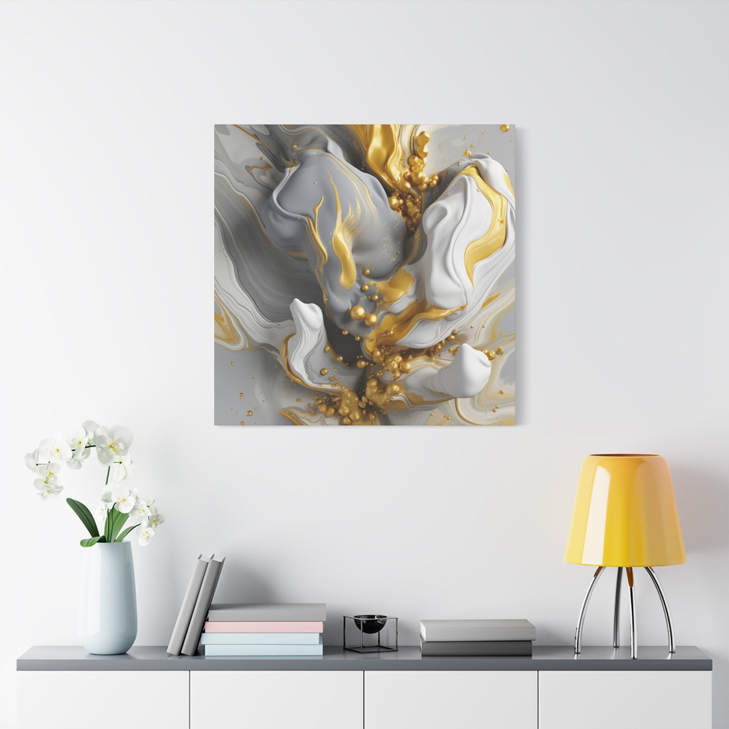 Gold, White, and Gray Liquid Fluid Modern Wall Art- part 2