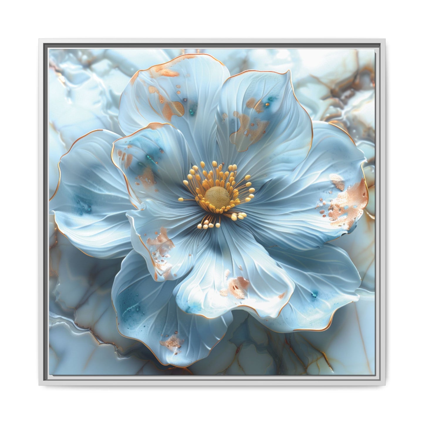 Elegant Sky-Blue Floral Matte Canvas Wall Art – Framed in White, Black, or Espresso | Modern Home & Office Decor