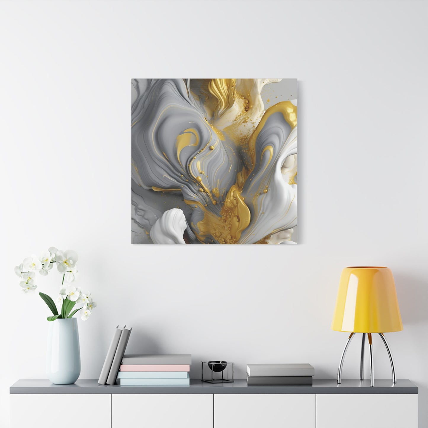 Gold, White, and Gray Liquid Fluid Modern Wall Art