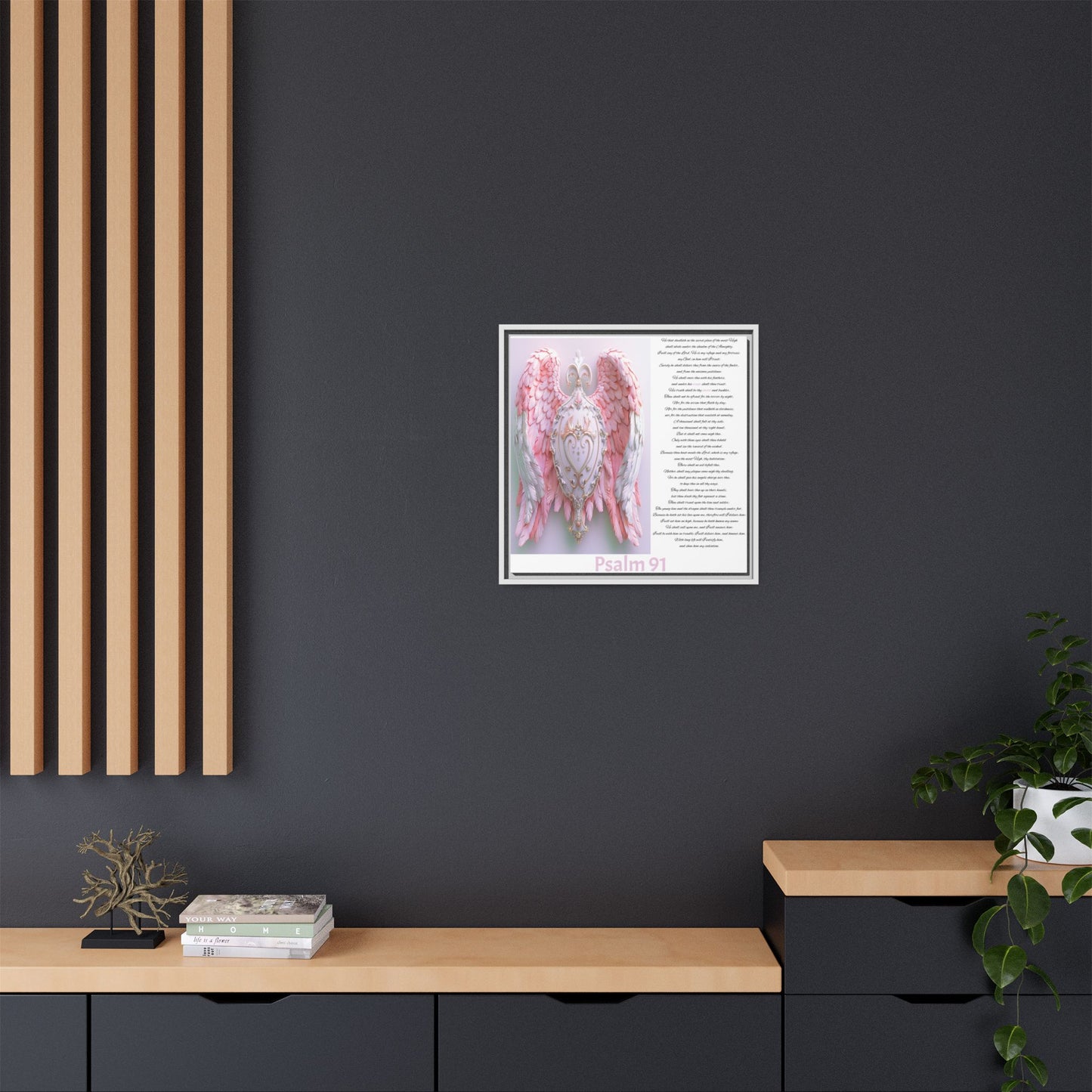 Psalm 91 Angel Wings Matte Canvas Framed Wall Art — Devotional Prayer Quote