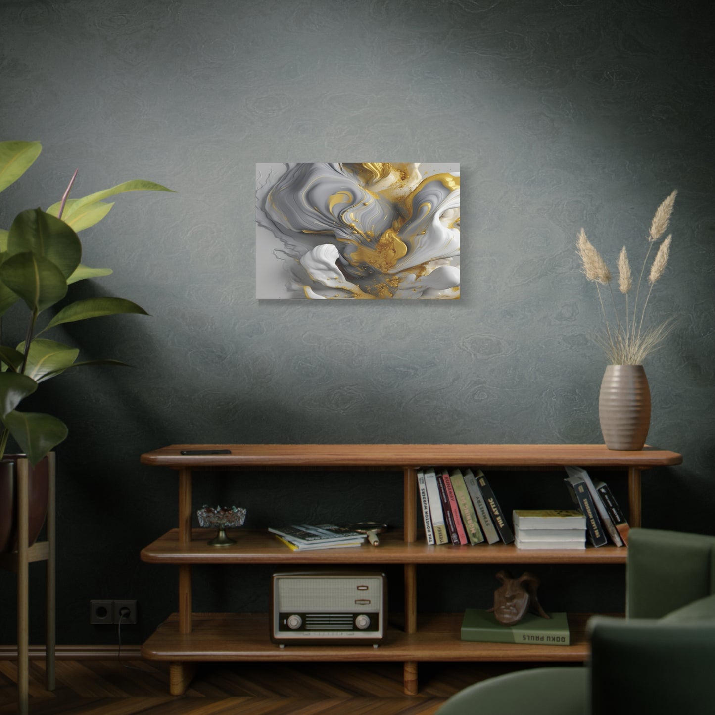 Gold, White, and Gray Liquid Fluid Modern Wall Art