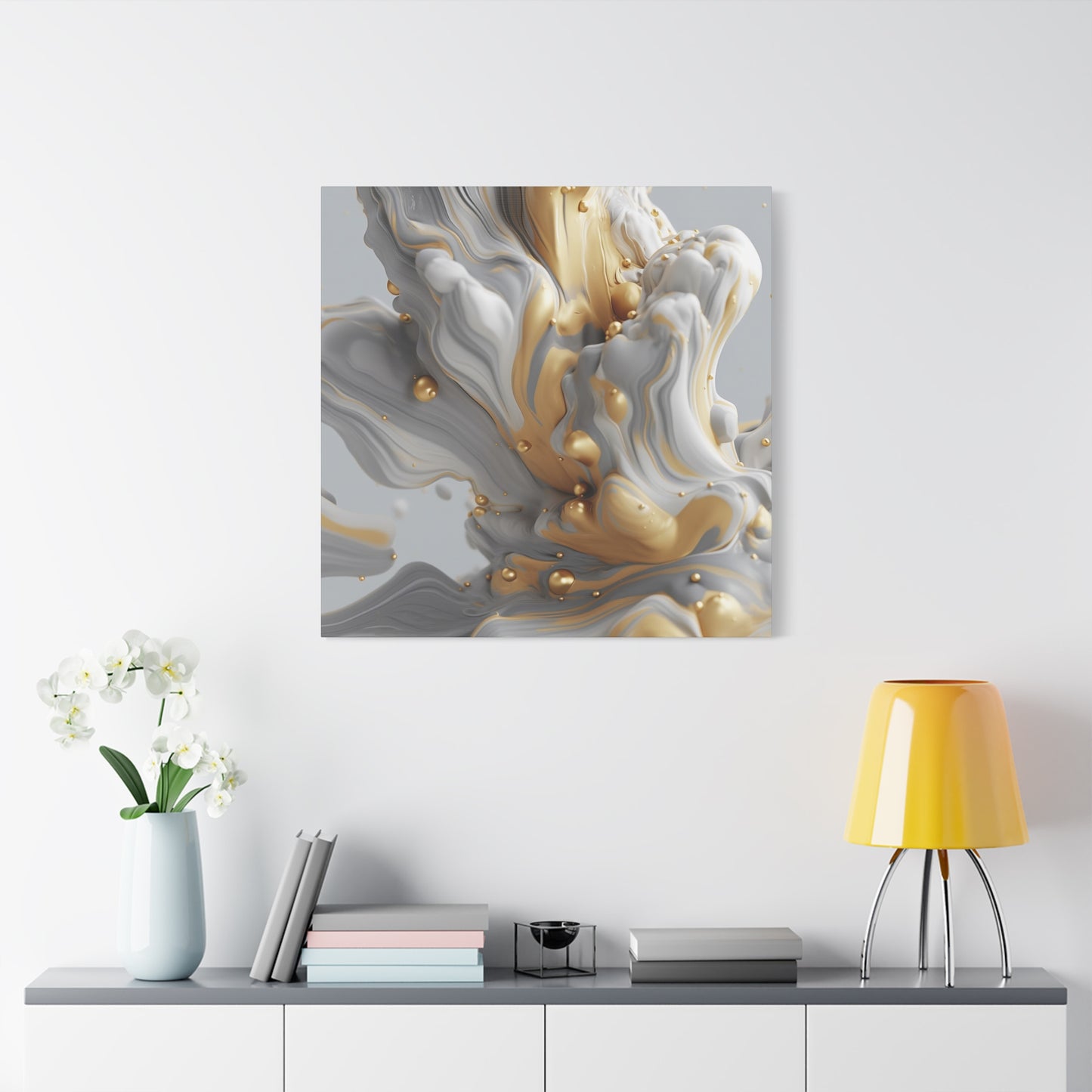 Gold, White, and Gray Liquid Fluid Modern Wall Art - part 2